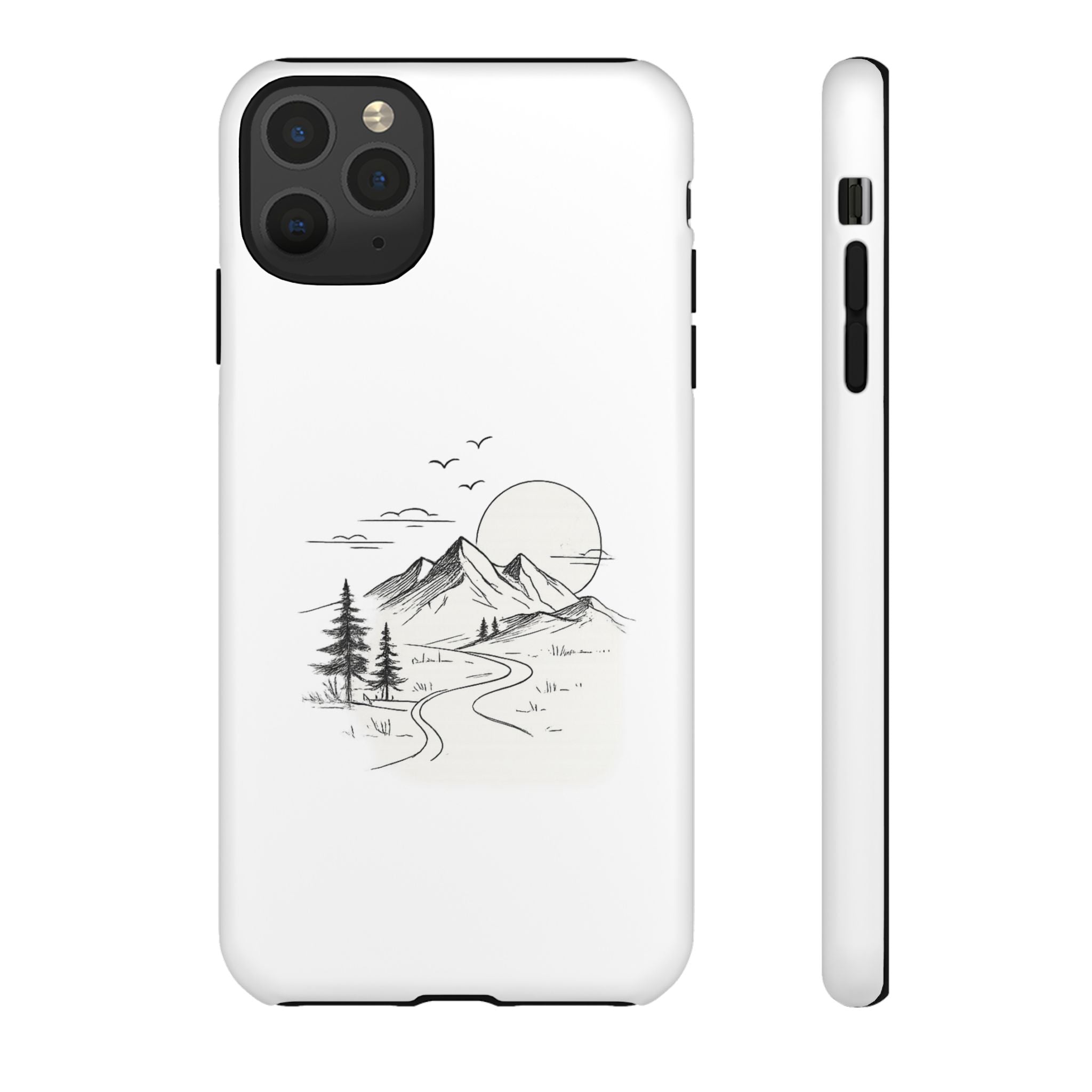 Mountain Landscape Phone Case — Minimal Sketch Scenic Tough Case