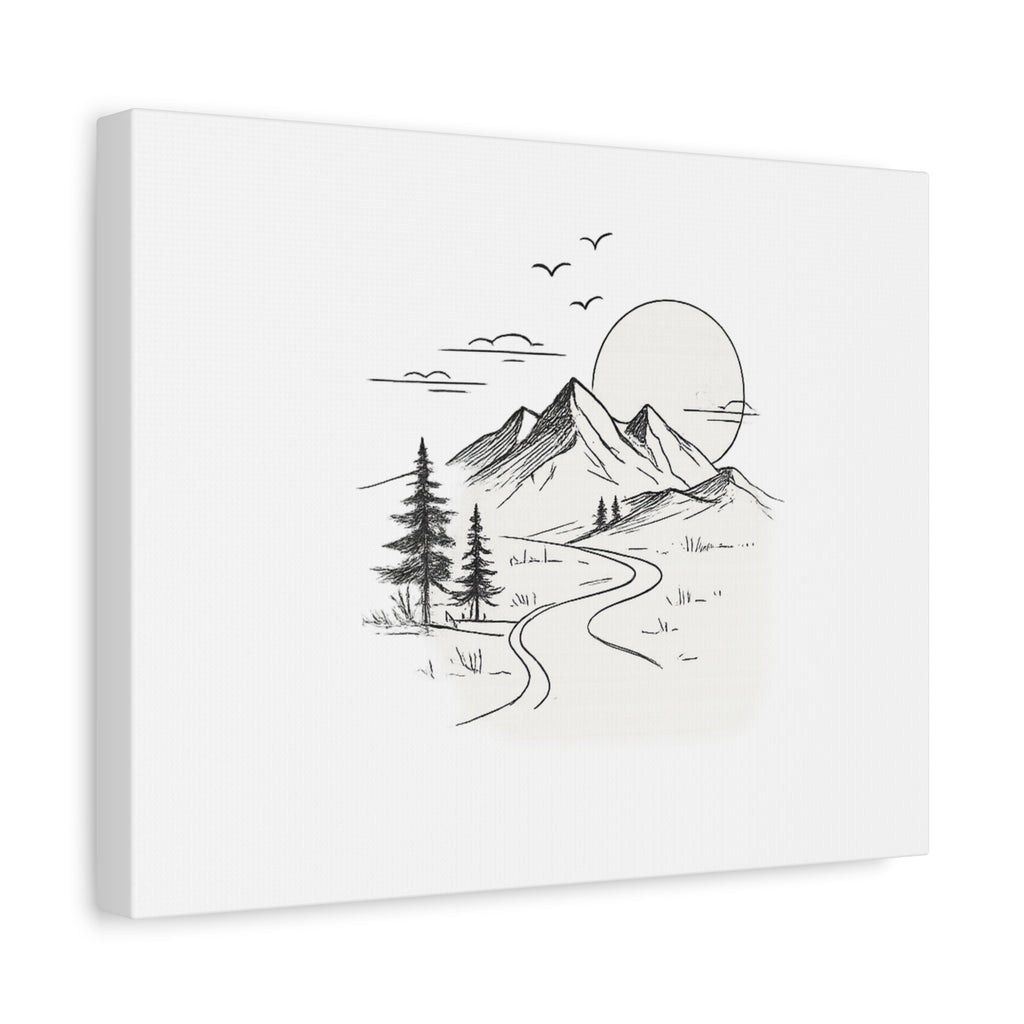 Mountain Lakeside Canvas Print — Minimalist Nature Wall Art
