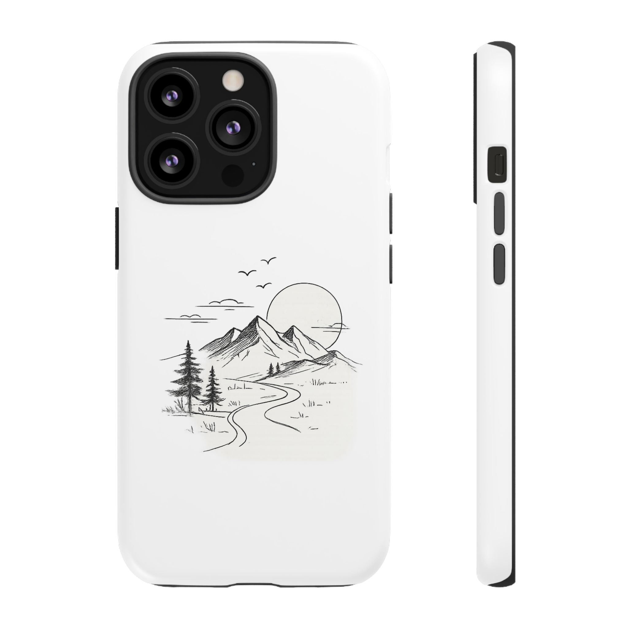 Mountain Landscape Phone Case — Minimal Sketch Scenic Tough Case