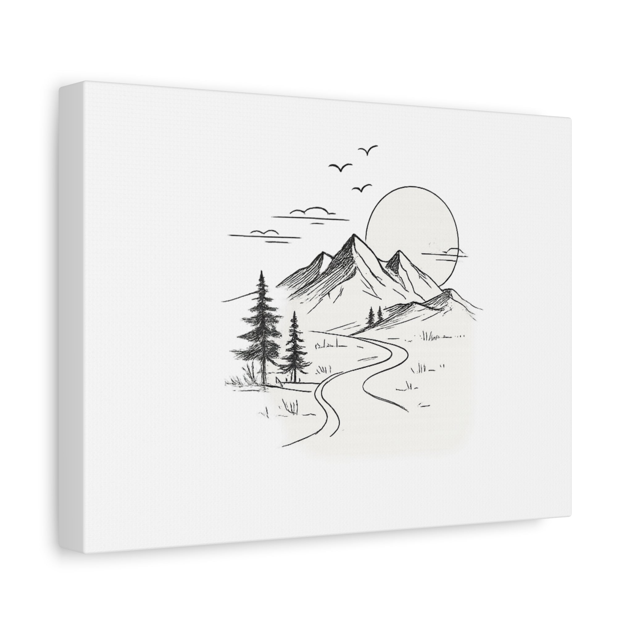 Mountain Lakeside Canvas Print — Minimalist Nature Wall Art