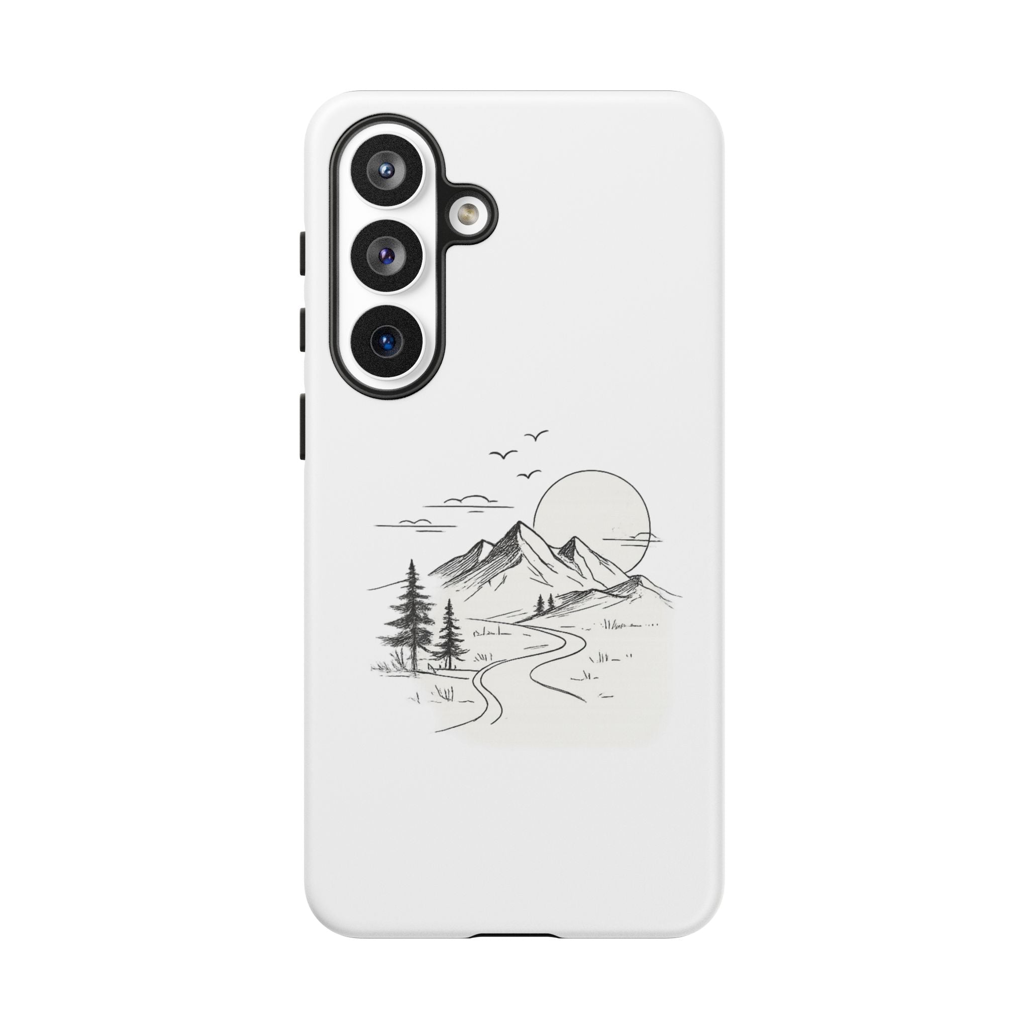 Mountain Landscape Phone Case — Minimal Sketch Scenic Tough Case