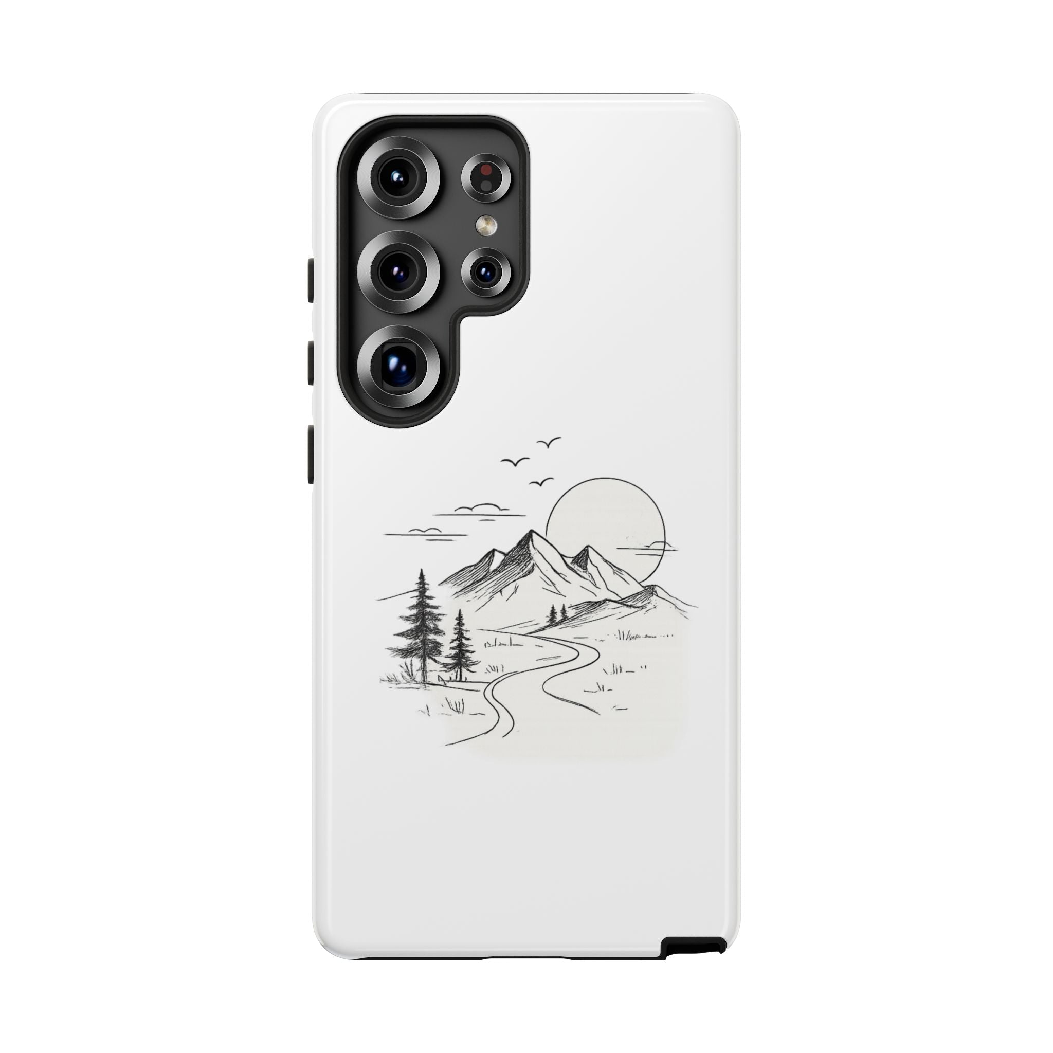 Mountain Landscape Phone Case — Minimal Sketch Scenic Tough Case