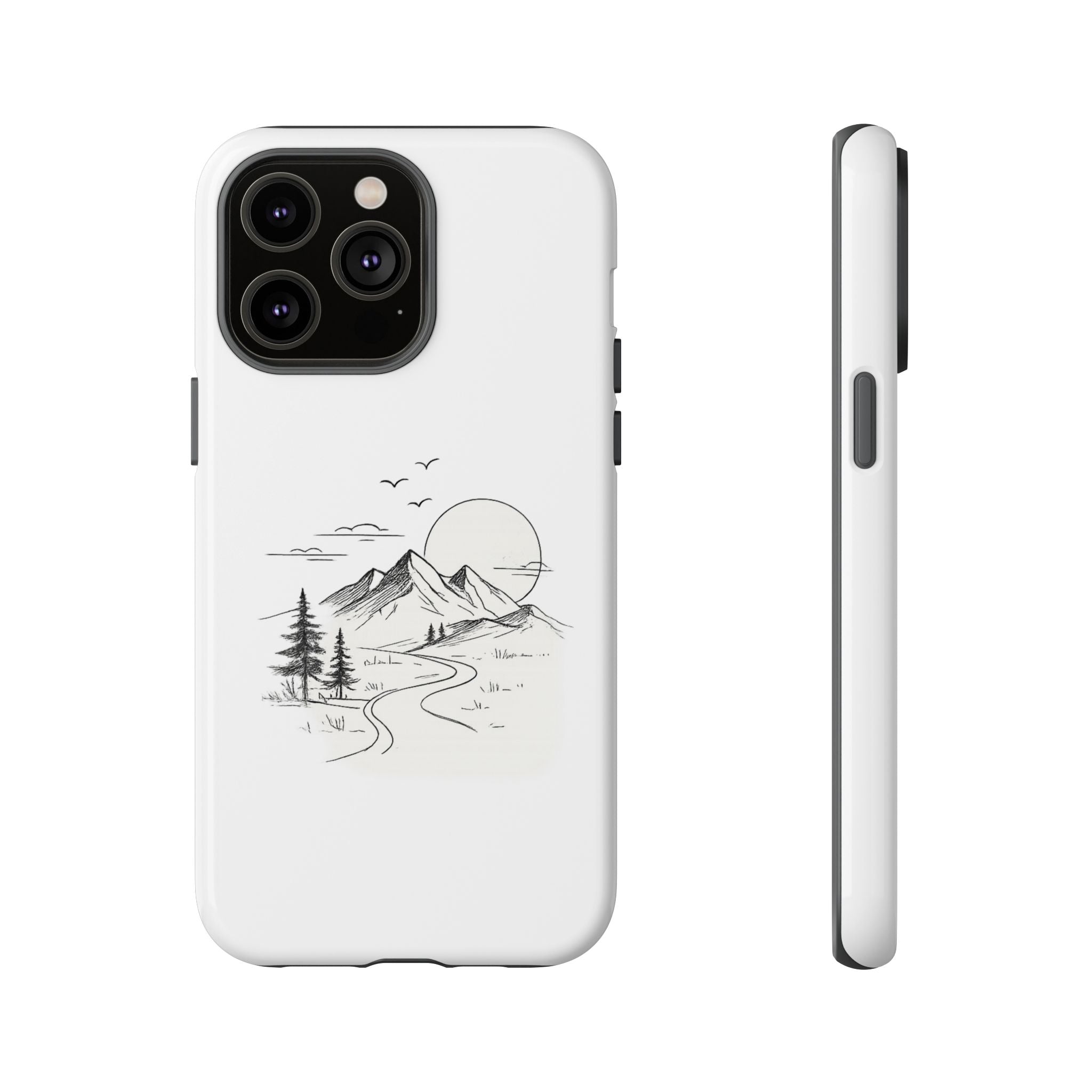 Mountain Landscape Phone Case — Minimal Sketch Scenic Tough Case