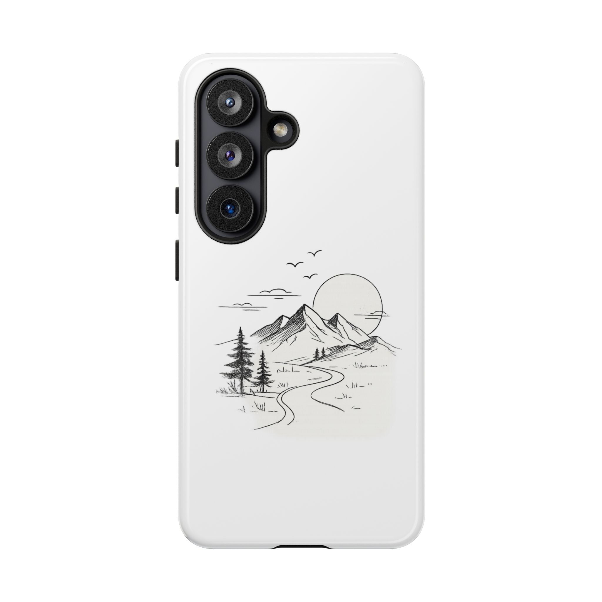 Mountain Landscape Phone Case — Minimal Sketch Scenic Tough Case