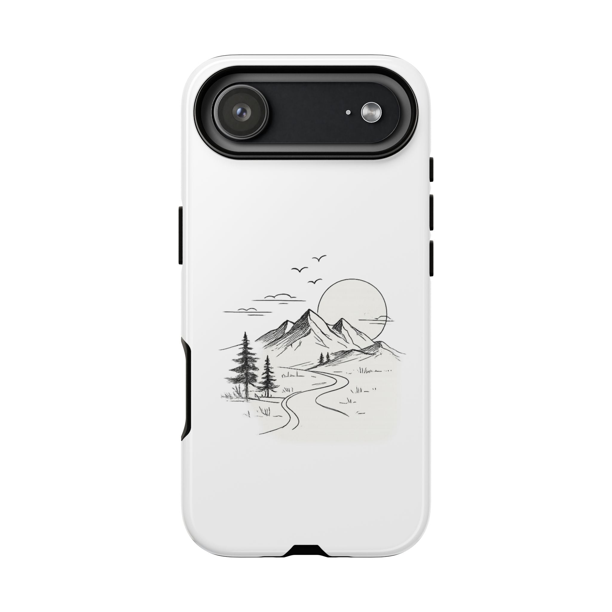 Mountain Landscape Phone Case — Minimal Sketch Scenic Tough Case