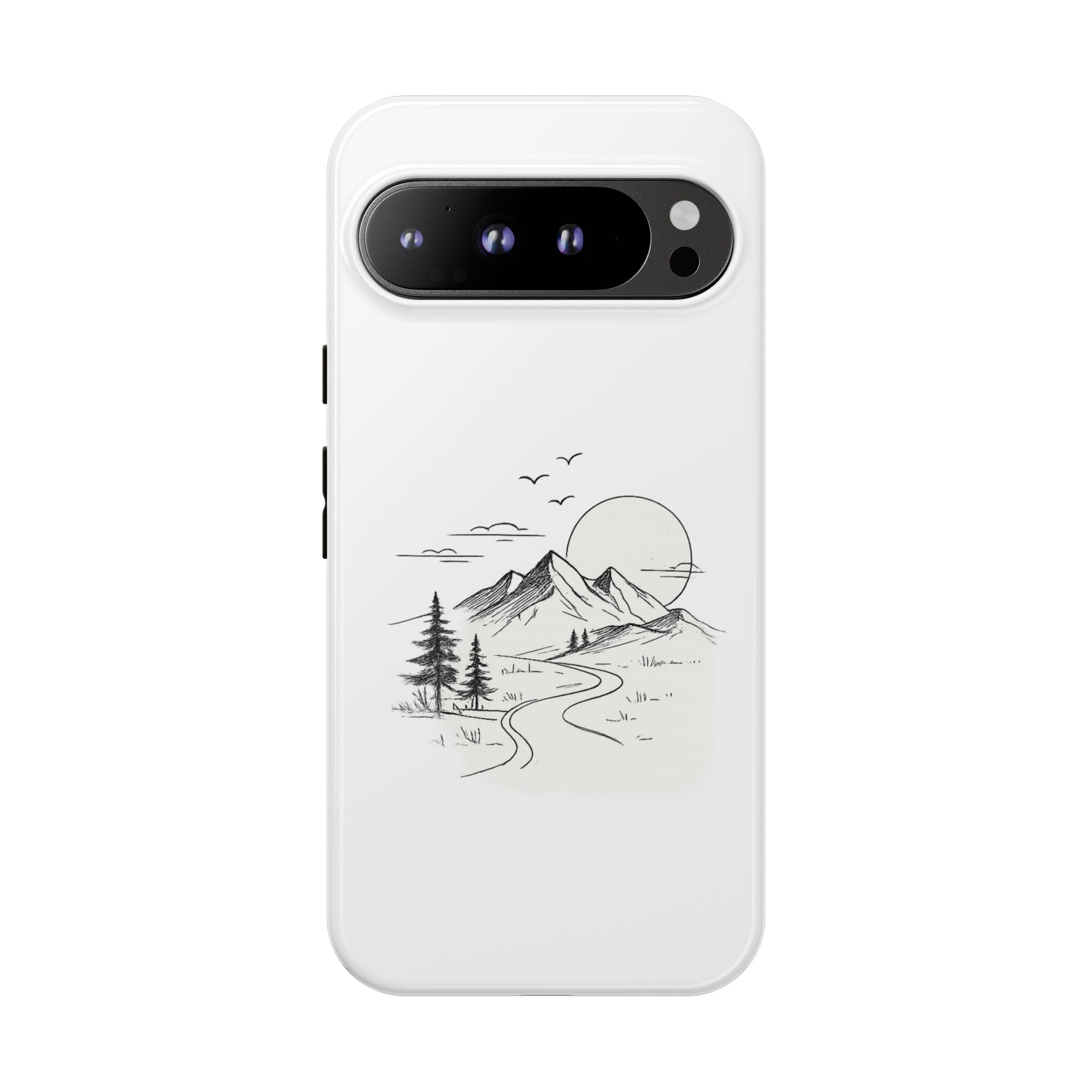 Mountain Landscape Phone Case — Minimal Sketch Scenic Tough Case