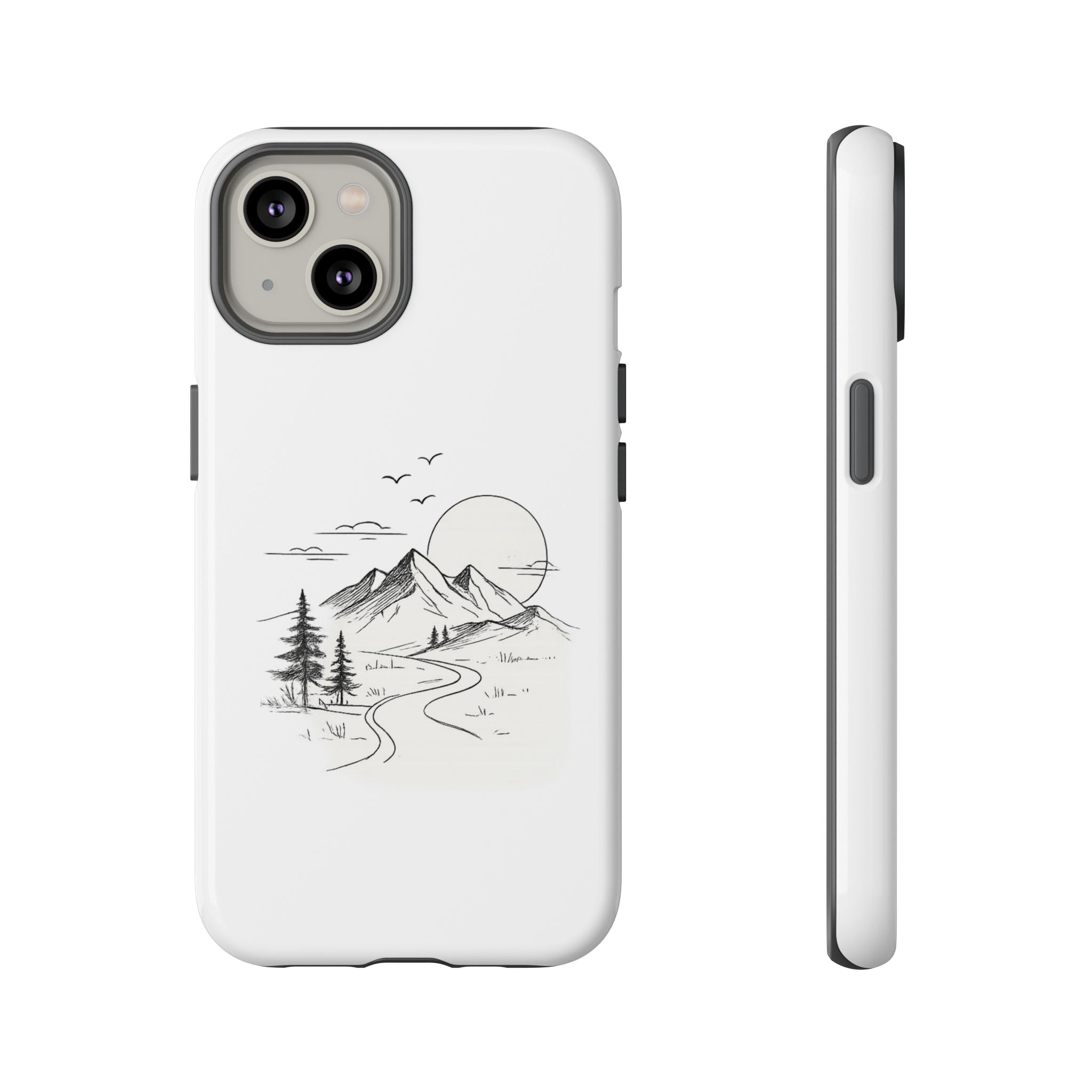 Mountain Landscape Phone Case — Minimal Sketch Scenic Tough Case