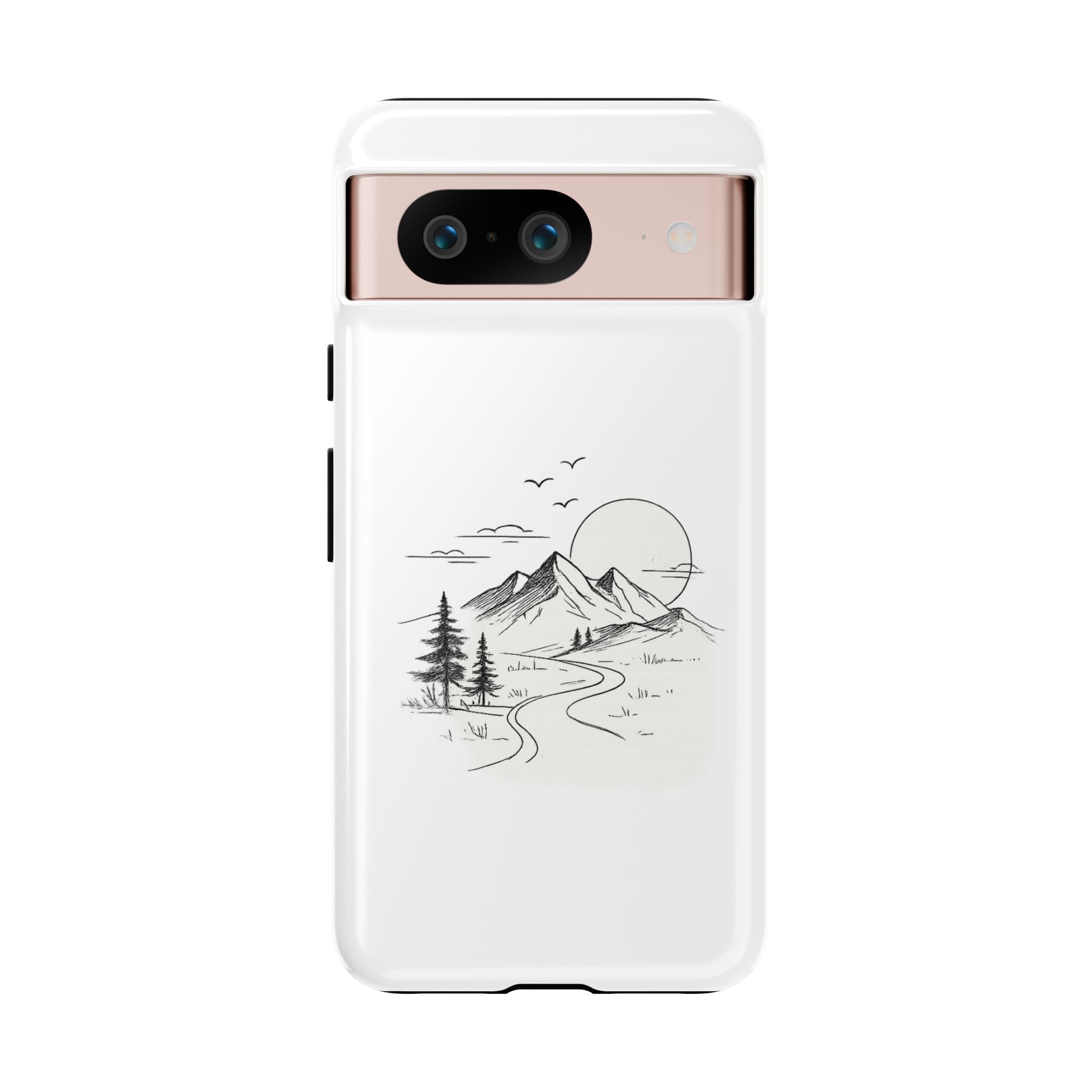Mountain Landscape Phone Case — Minimal Sketch Scenic Tough Case