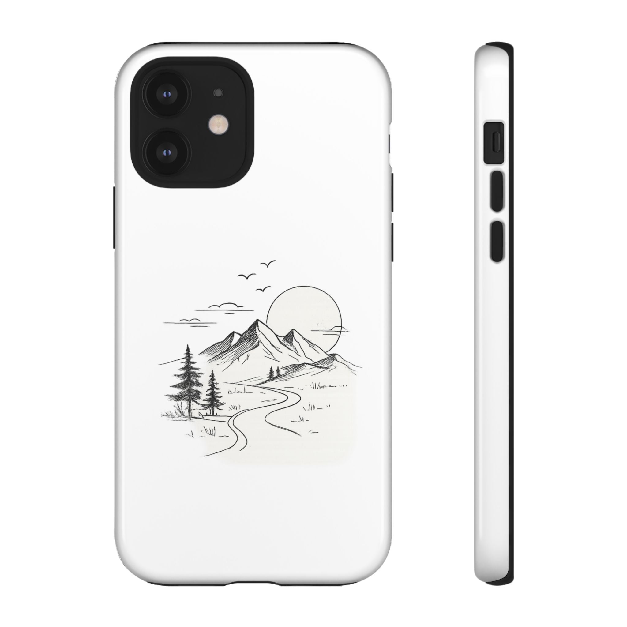 Mountain Landscape Phone Case — Minimal Sketch Scenic Tough Case