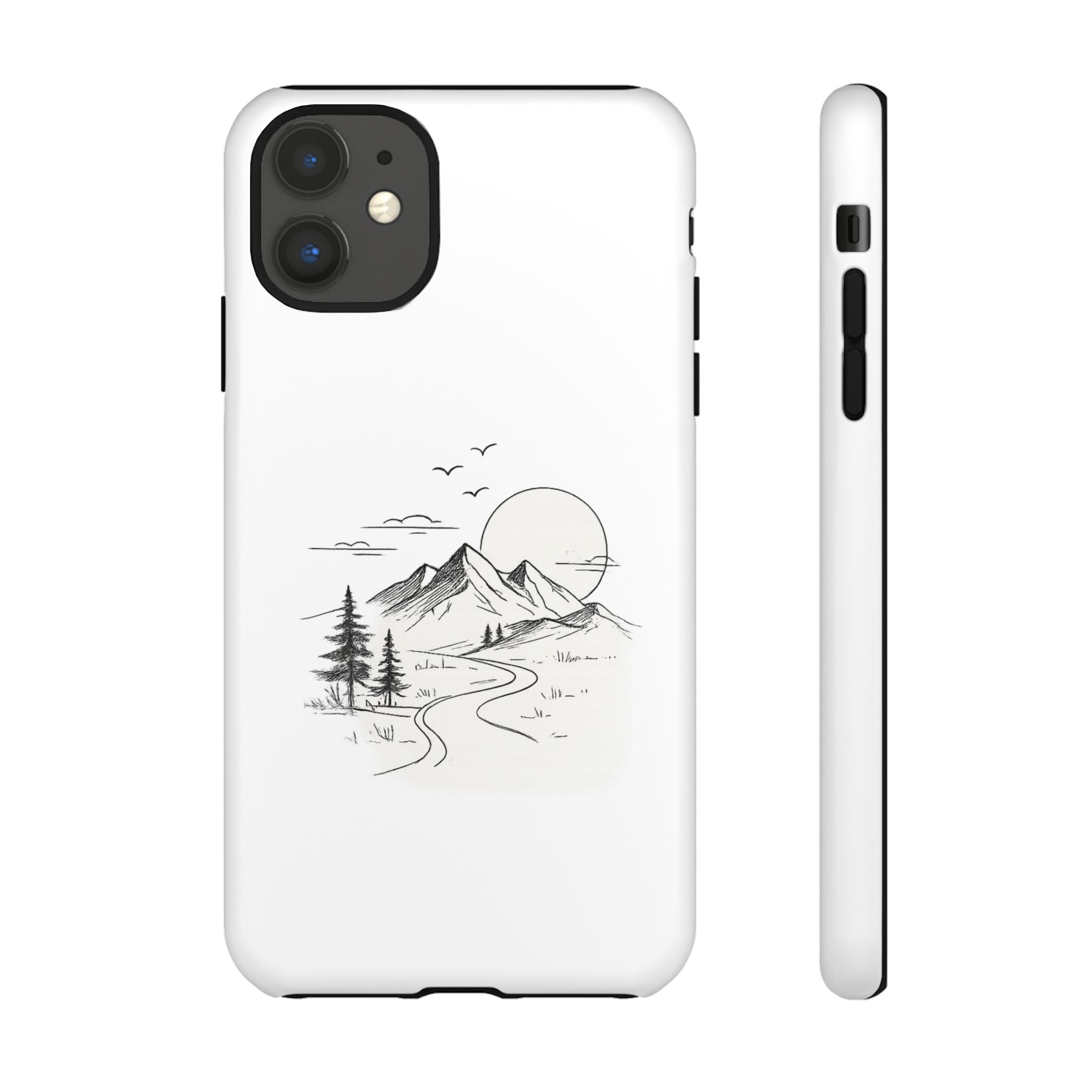 Mountain Landscape Phone Case — Minimal Sketch Scenic Tough Case