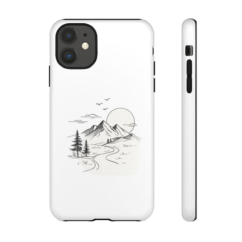 Mountain Landscape Phone Case — Minimal Sketch Scenic Tough Case
