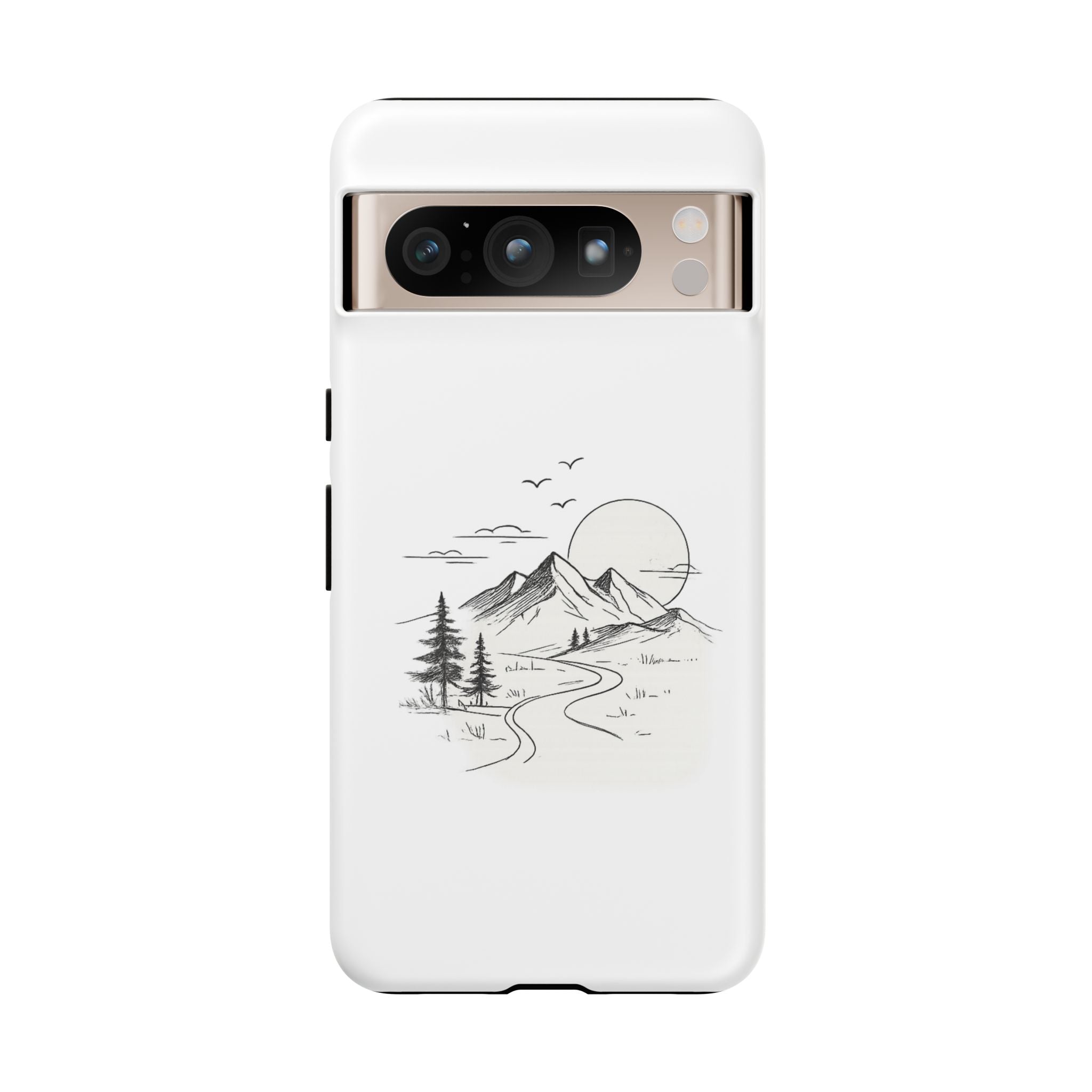Mountain Landscape Phone Case — Minimal Sketch Scenic Tough Case