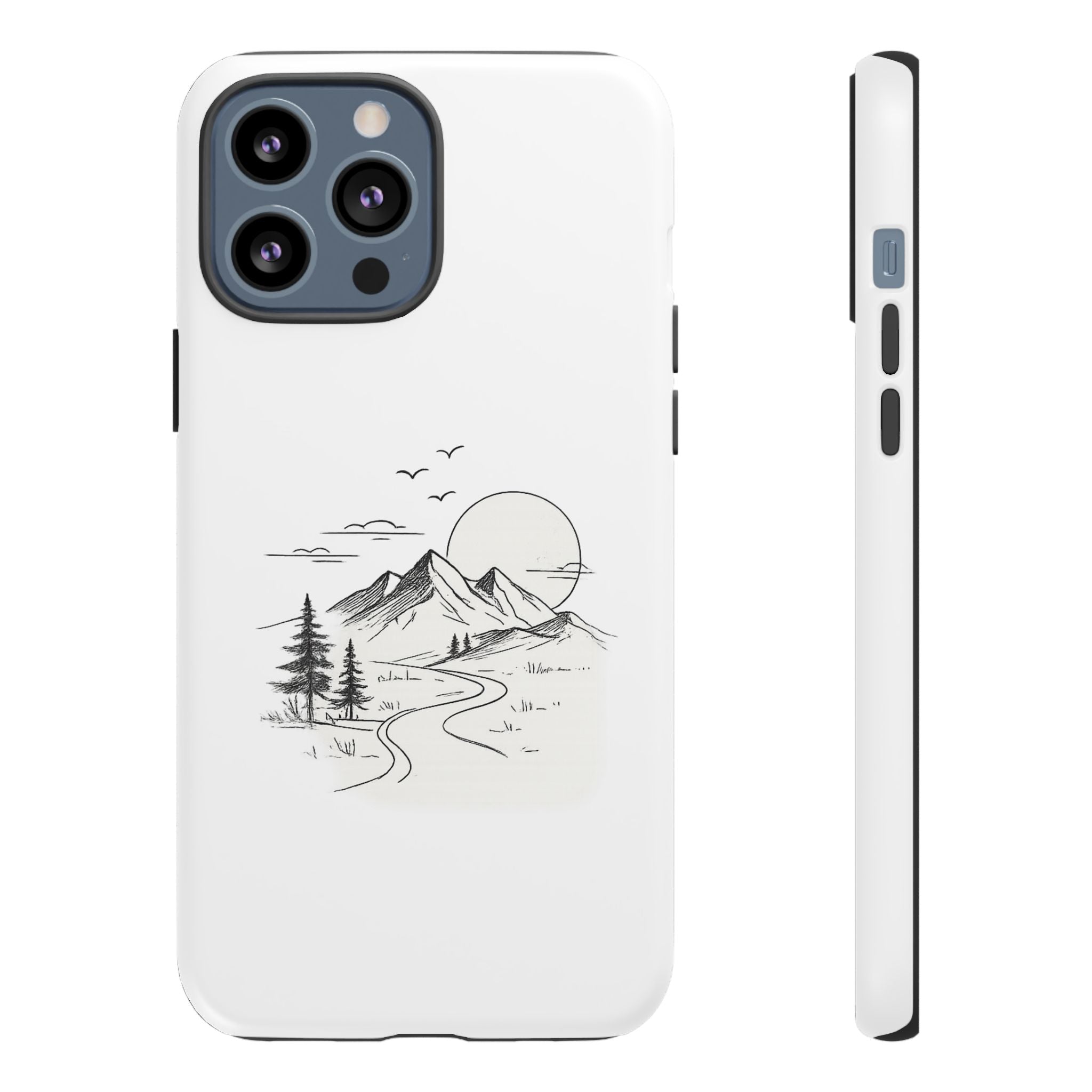 Mountain Landscape Phone Case — Minimal Sketch Scenic Tough Case