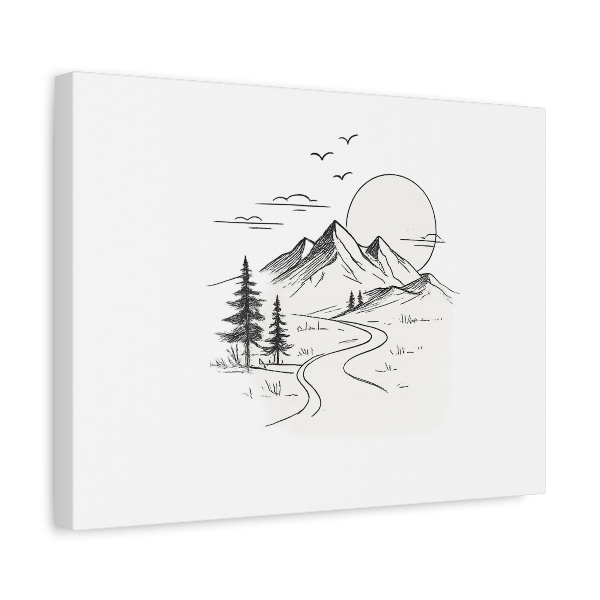 Mountain Lakeside Canvas Print — Minimalist Nature Wall Art