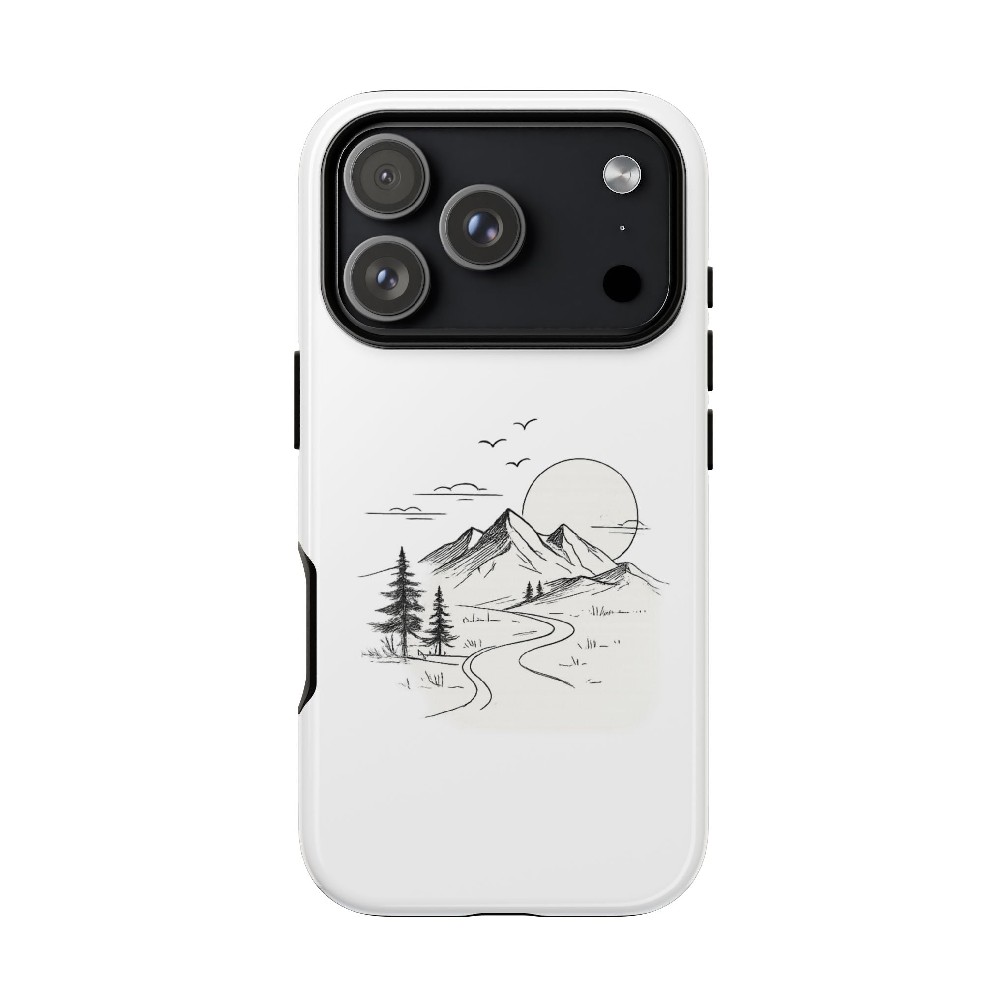 Mountain Landscape Phone Case — Minimal Sketch Scenic Tough Case