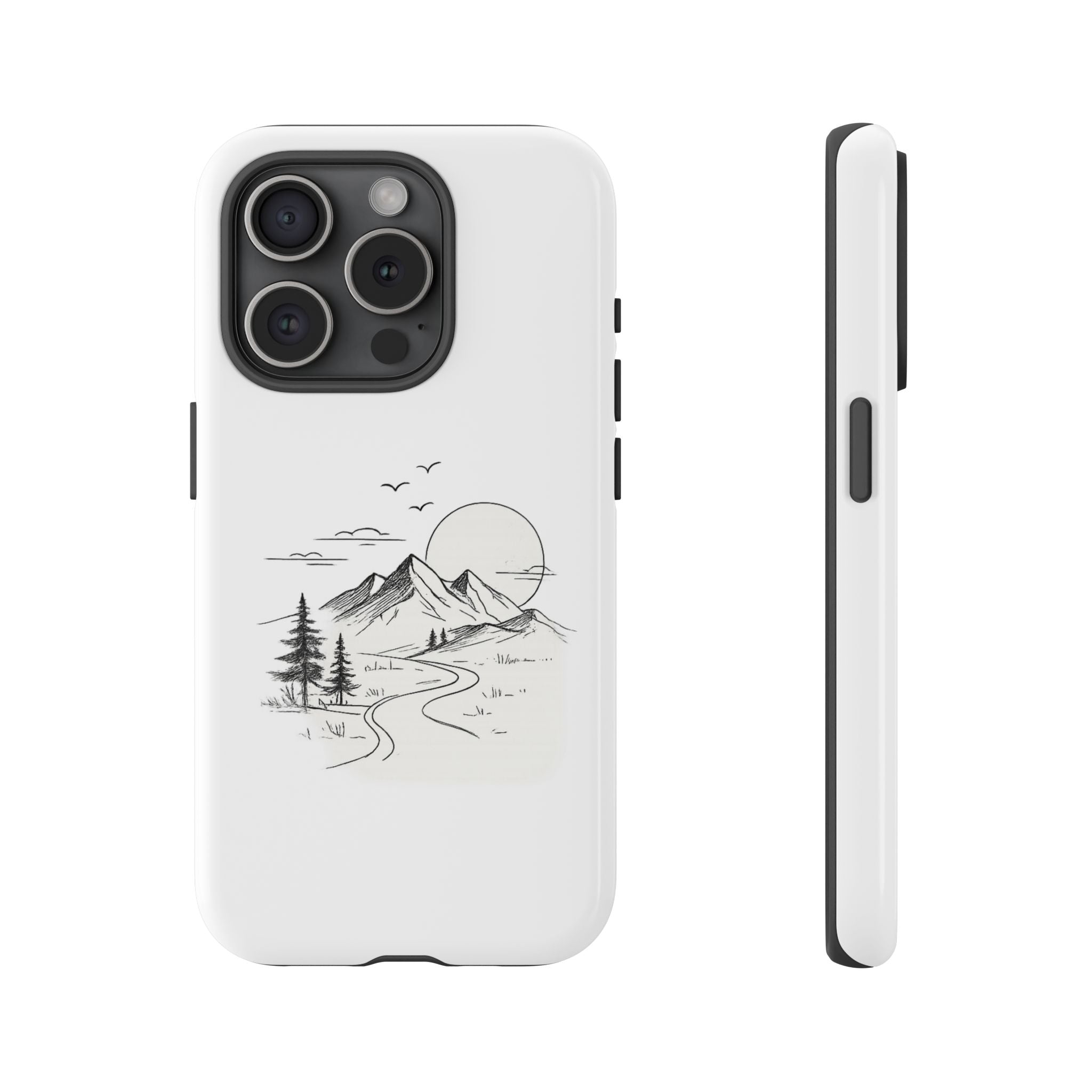 Mountain Landscape Phone Case — Minimal Sketch Scenic Tough Case