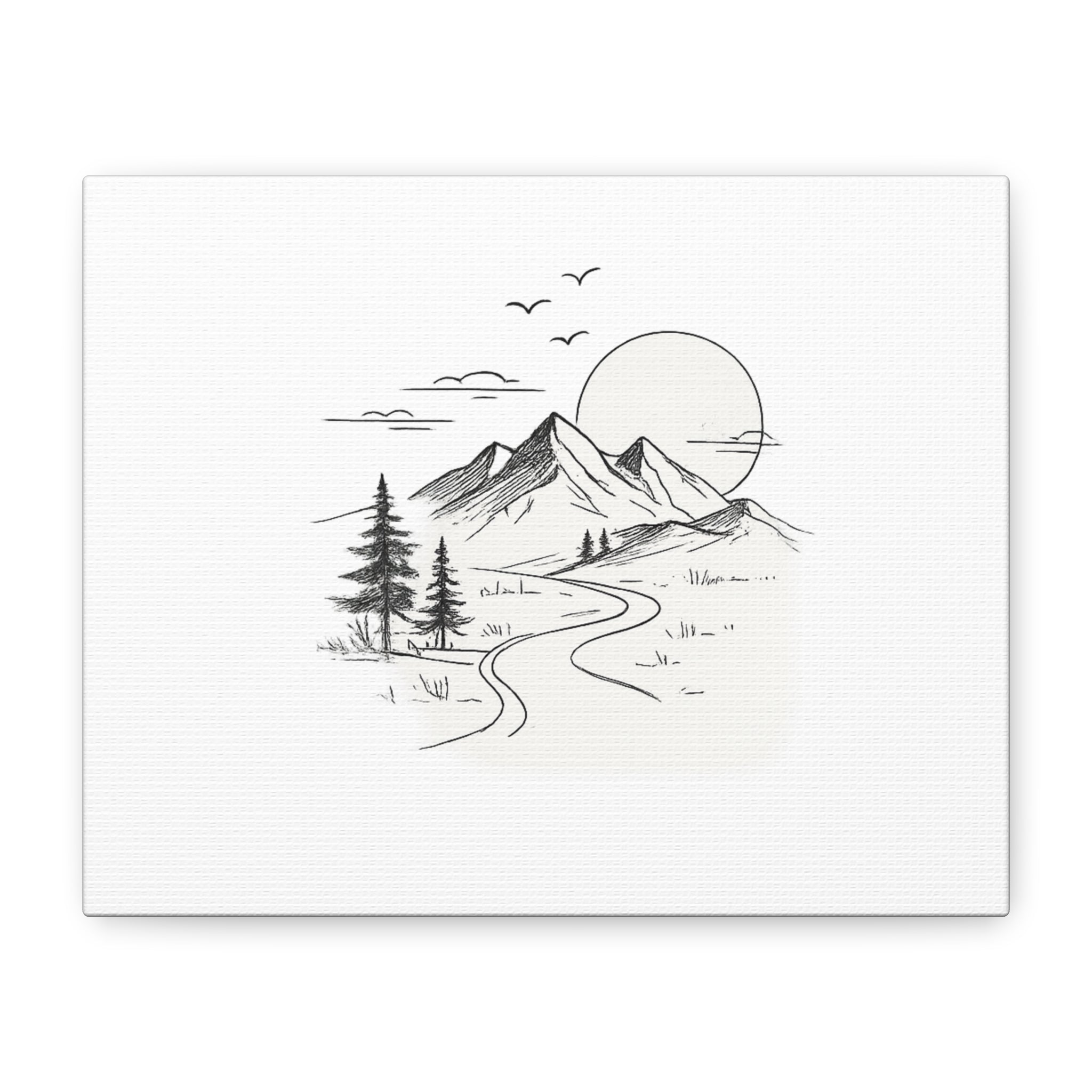 Mountain Lakeside Canvas Print — Minimalist Nature Wall Art