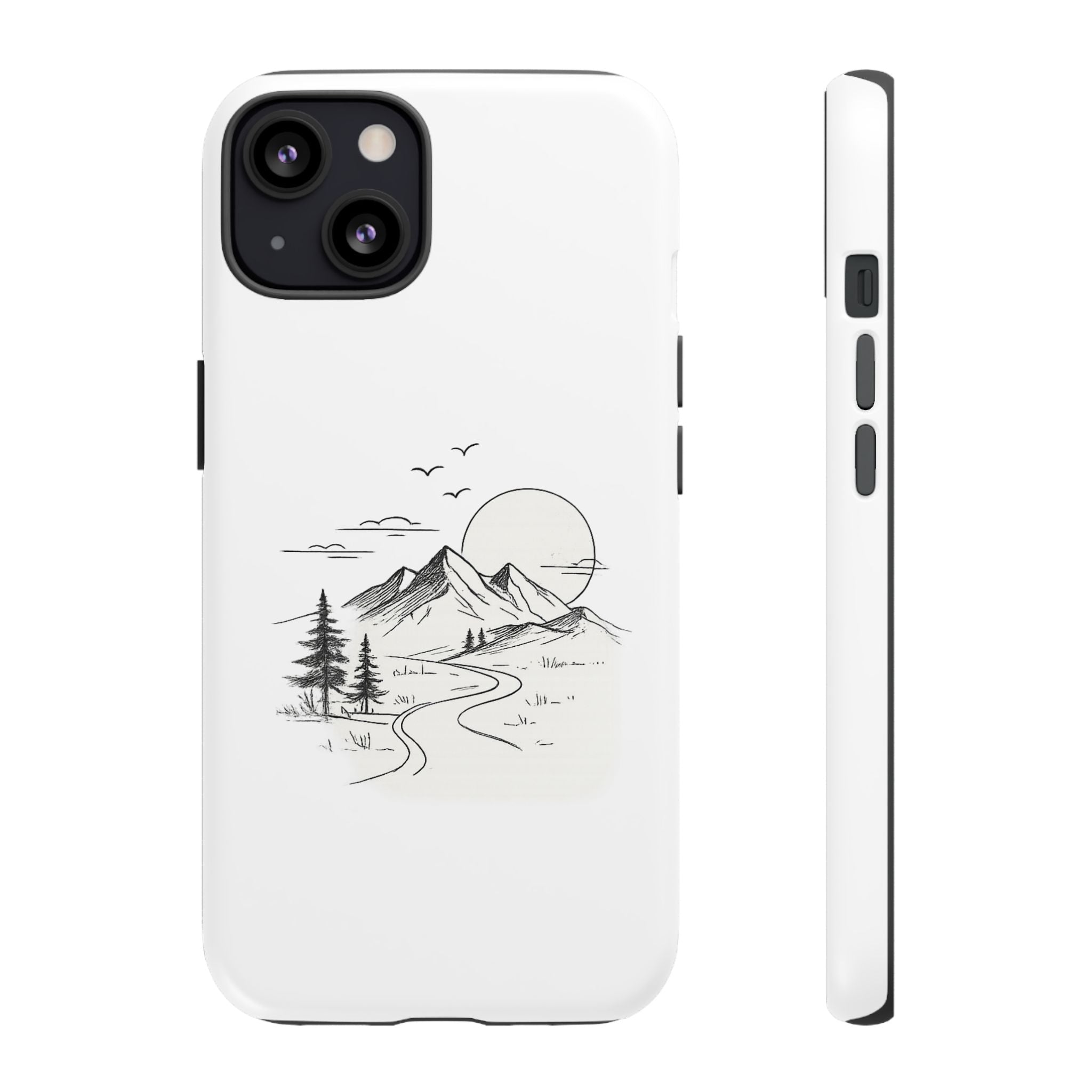 Mountain Landscape Phone Case — Minimal Sketch Scenic Tough Case