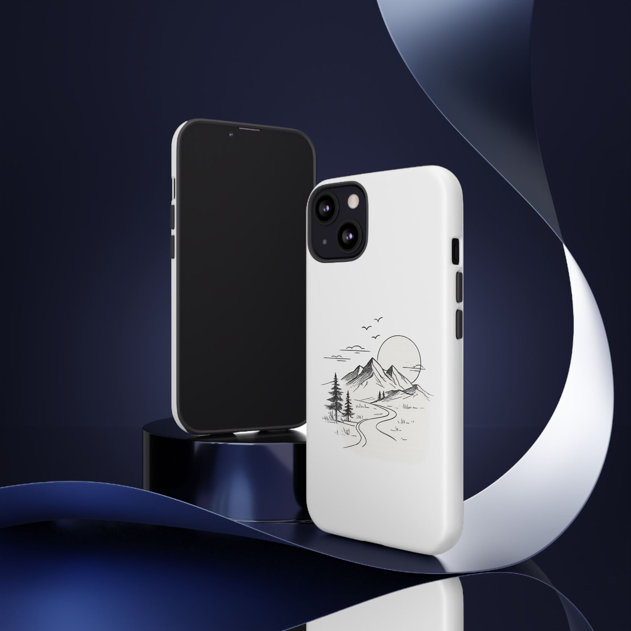 Mountain Landscape Phone Case — Minimal Sketch Scenic Tough Case