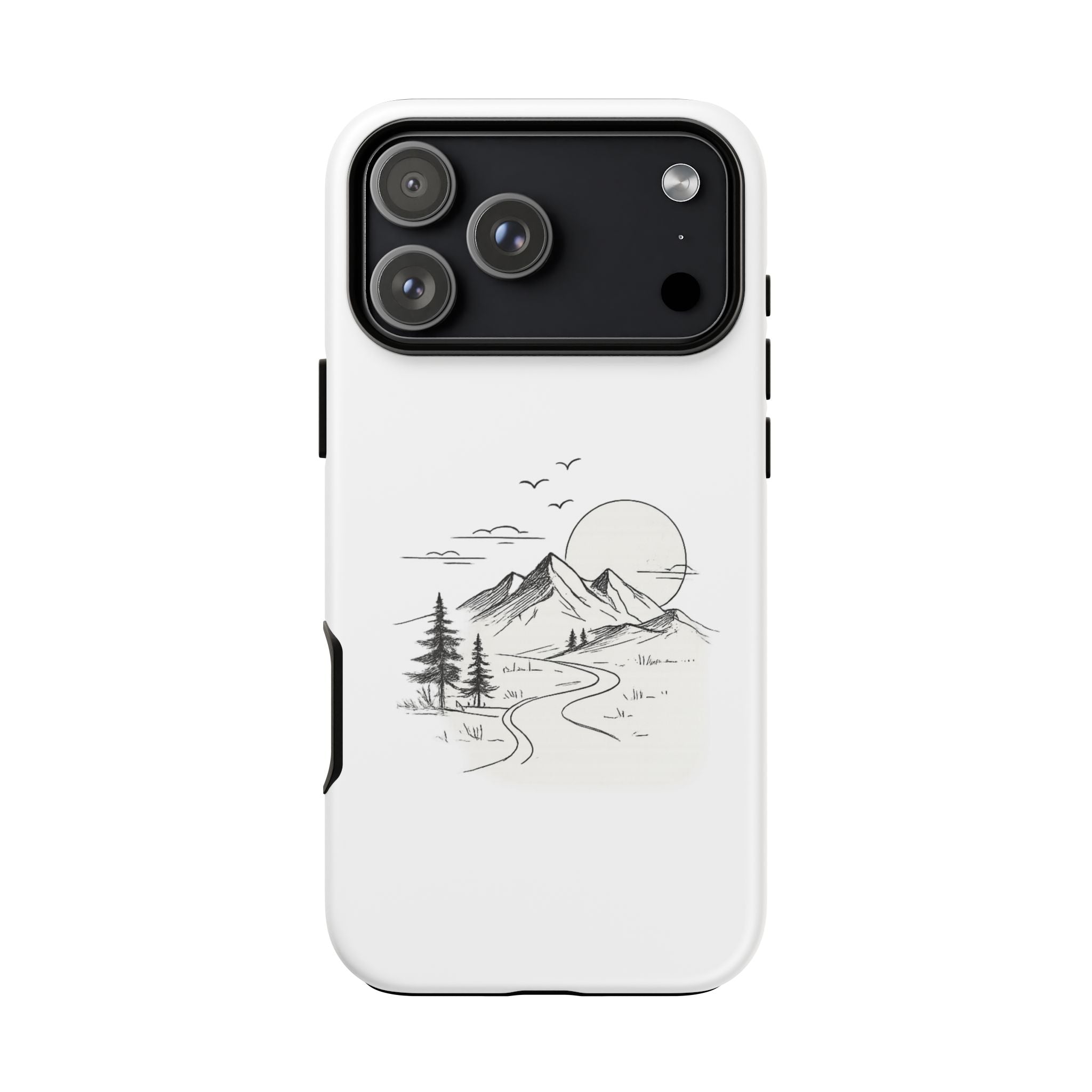 Mountain Landscape Phone Case — Minimal Sketch Scenic Tough Case
