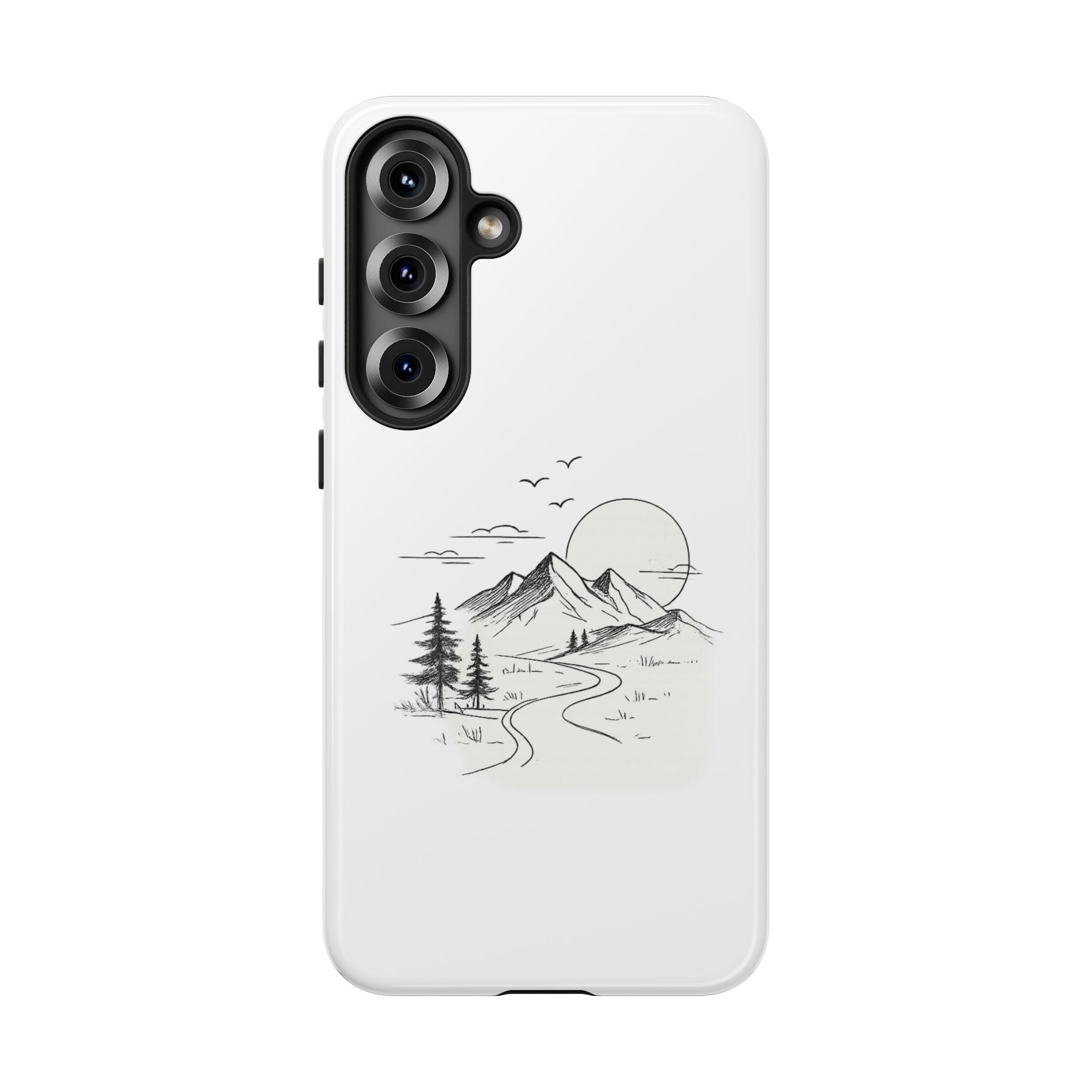 Mountain Landscape Phone Case — Minimal Sketch Scenic Tough Case