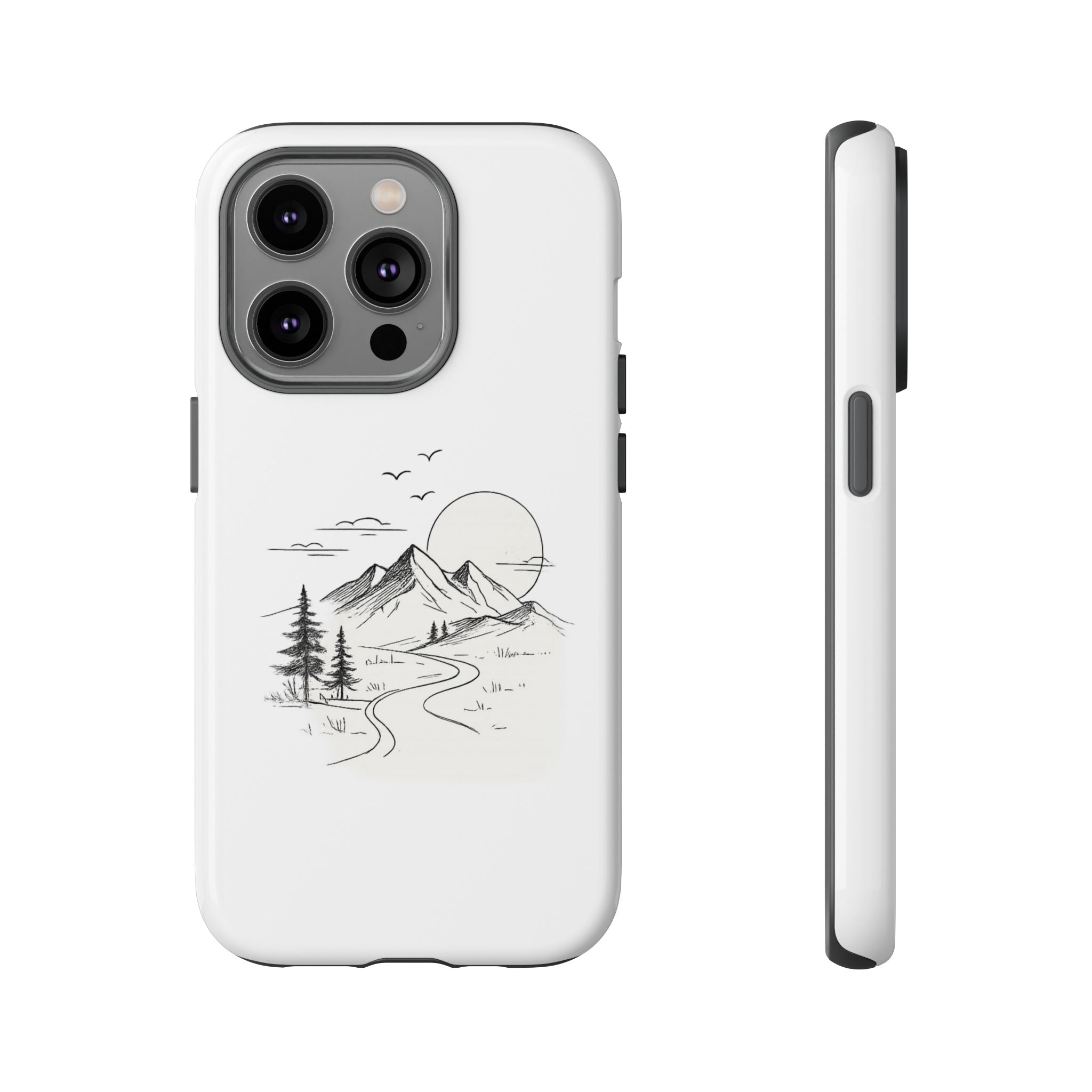 Mountain Landscape Phone Case — Minimal Sketch Scenic Tough Case