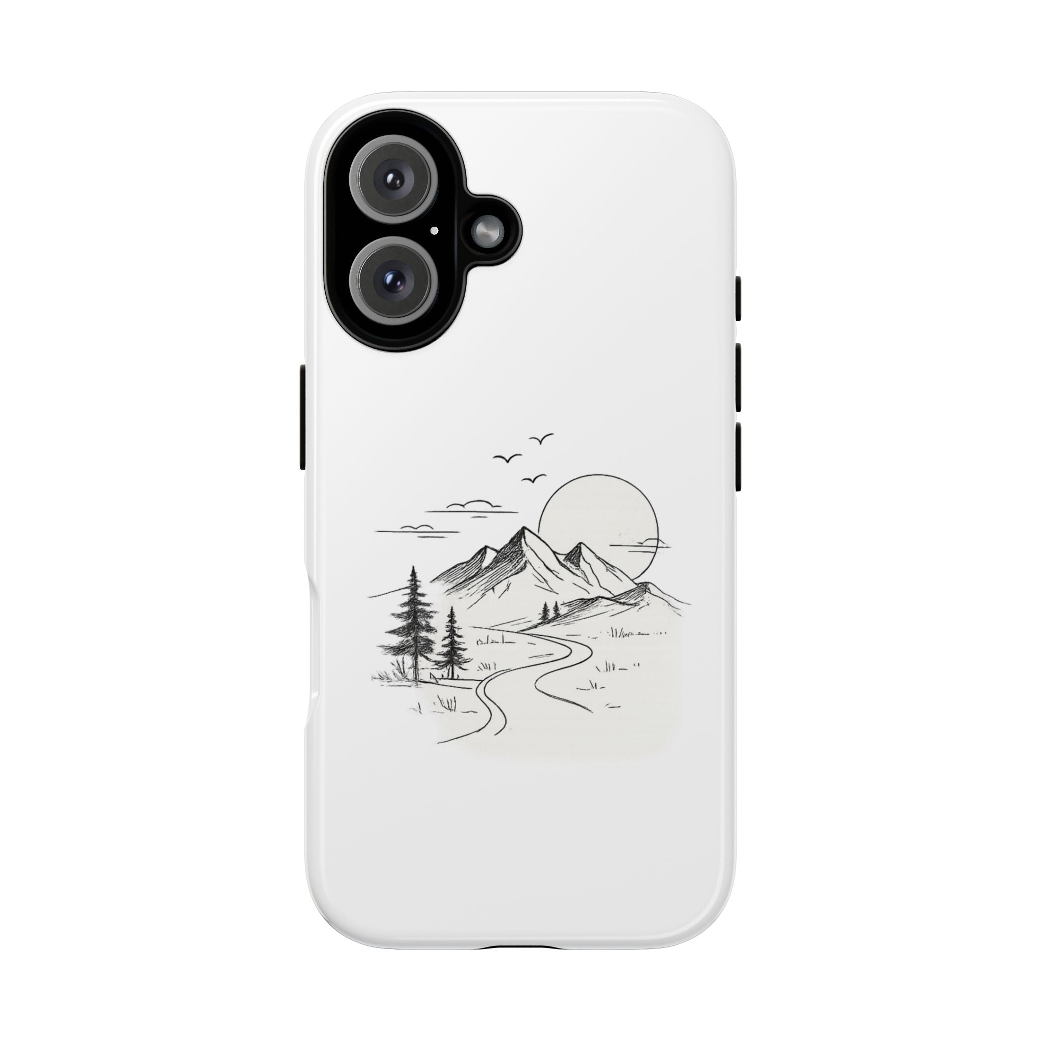 Mountain Landscape Phone Case — Minimal Sketch Scenic Tough Case