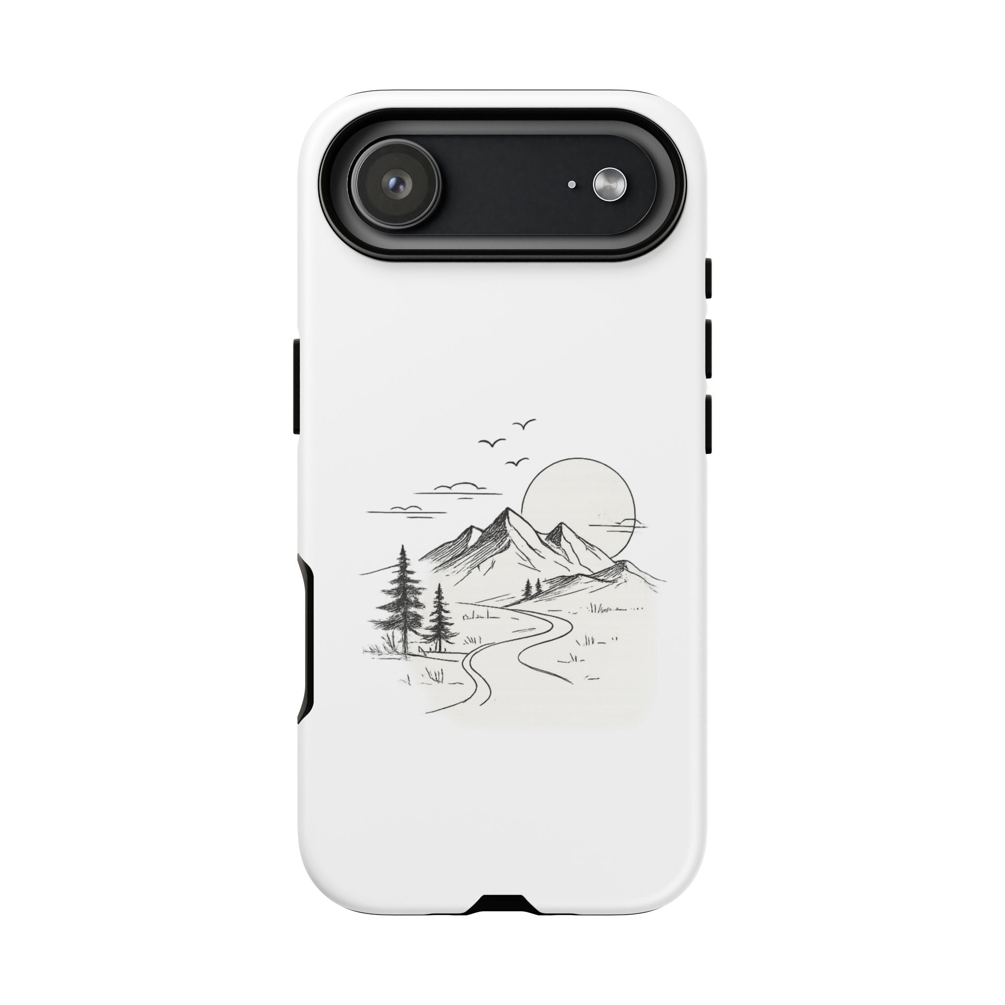 Mountain Landscape Phone Case — Minimal Sketch Scenic Tough Case
