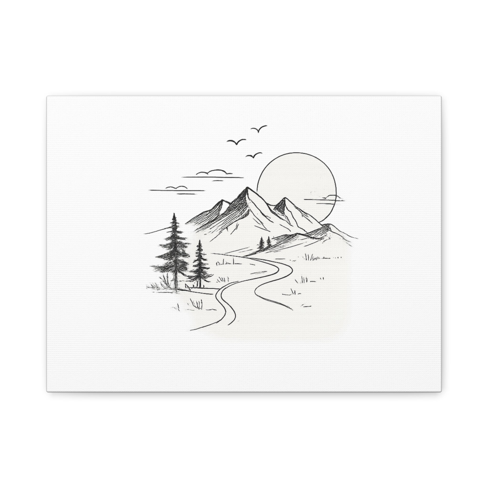 Mountain Lakeside Canvas Print — Minimalist Nature Wall Art