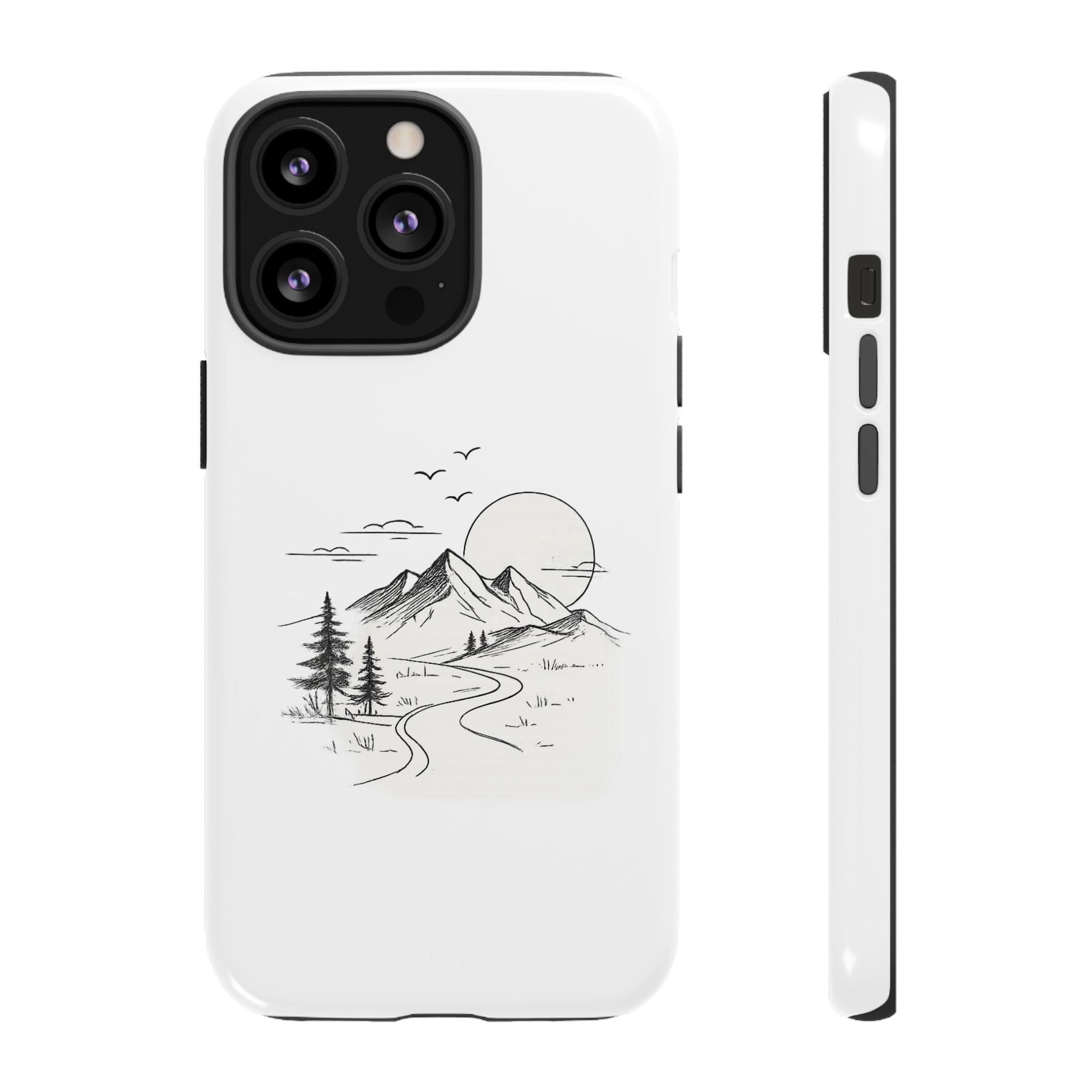 Mountain Landscape Phone Case — Minimal Sketch Scenic Tough Case