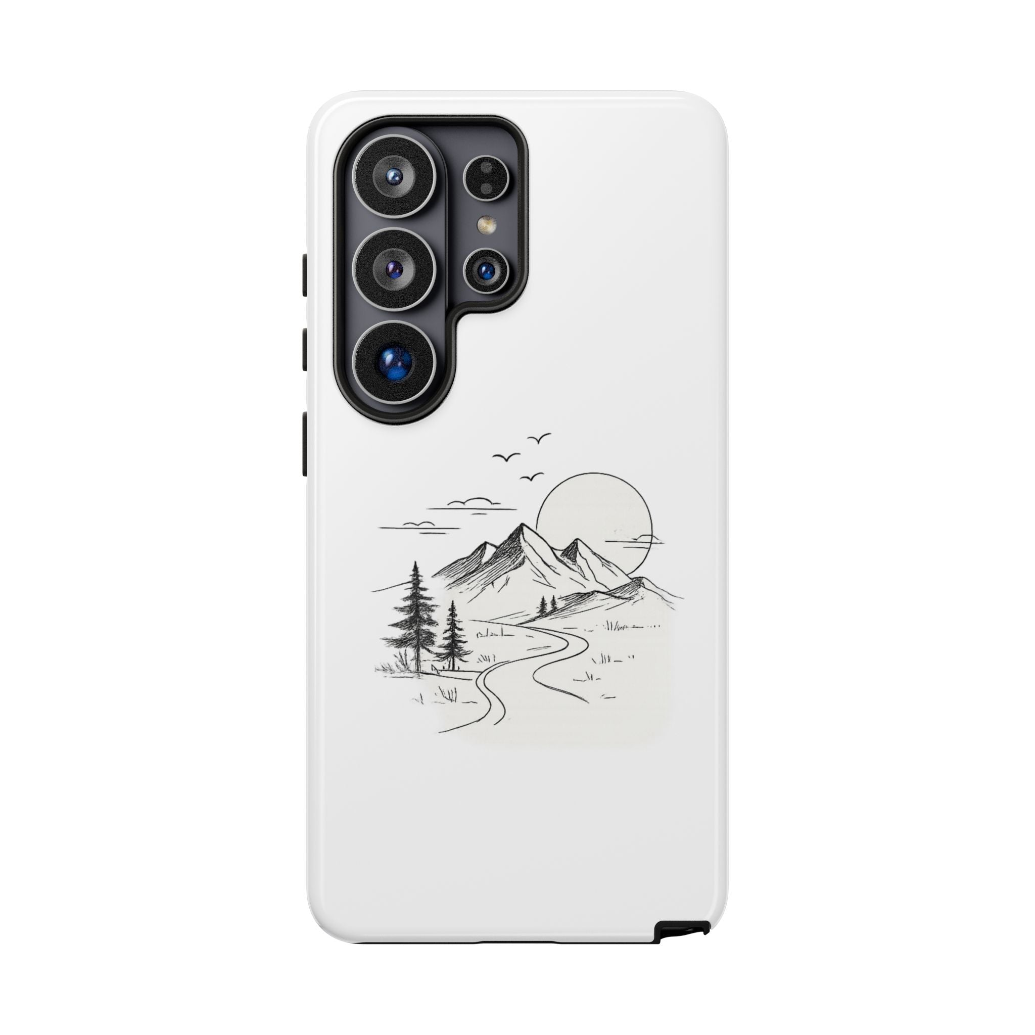 Mountain Landscape Phone Case — Minimal Sketch Scenic Tough Case