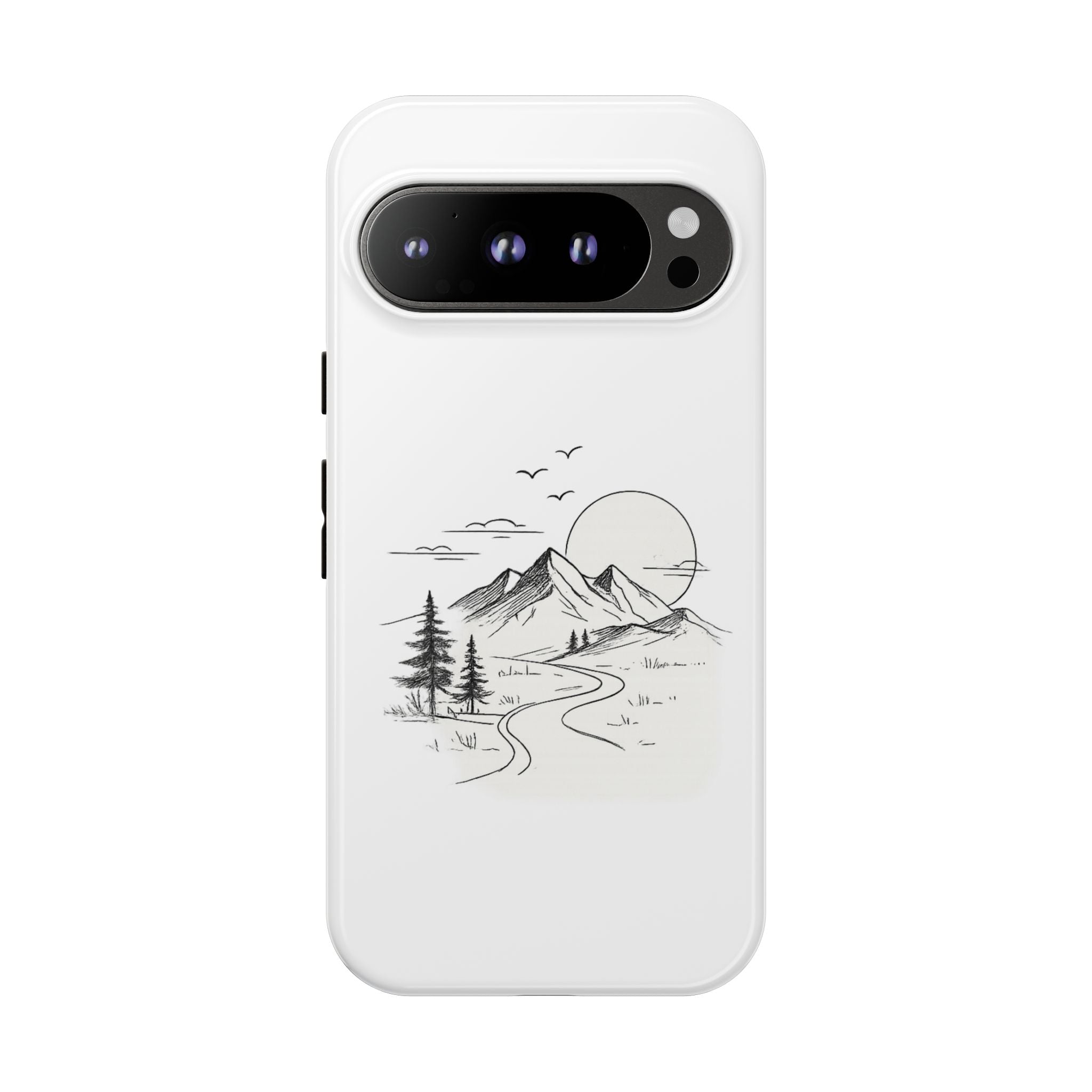 Mountain Landscape Phone Case — Minimal Sketch Scenic Tough Case