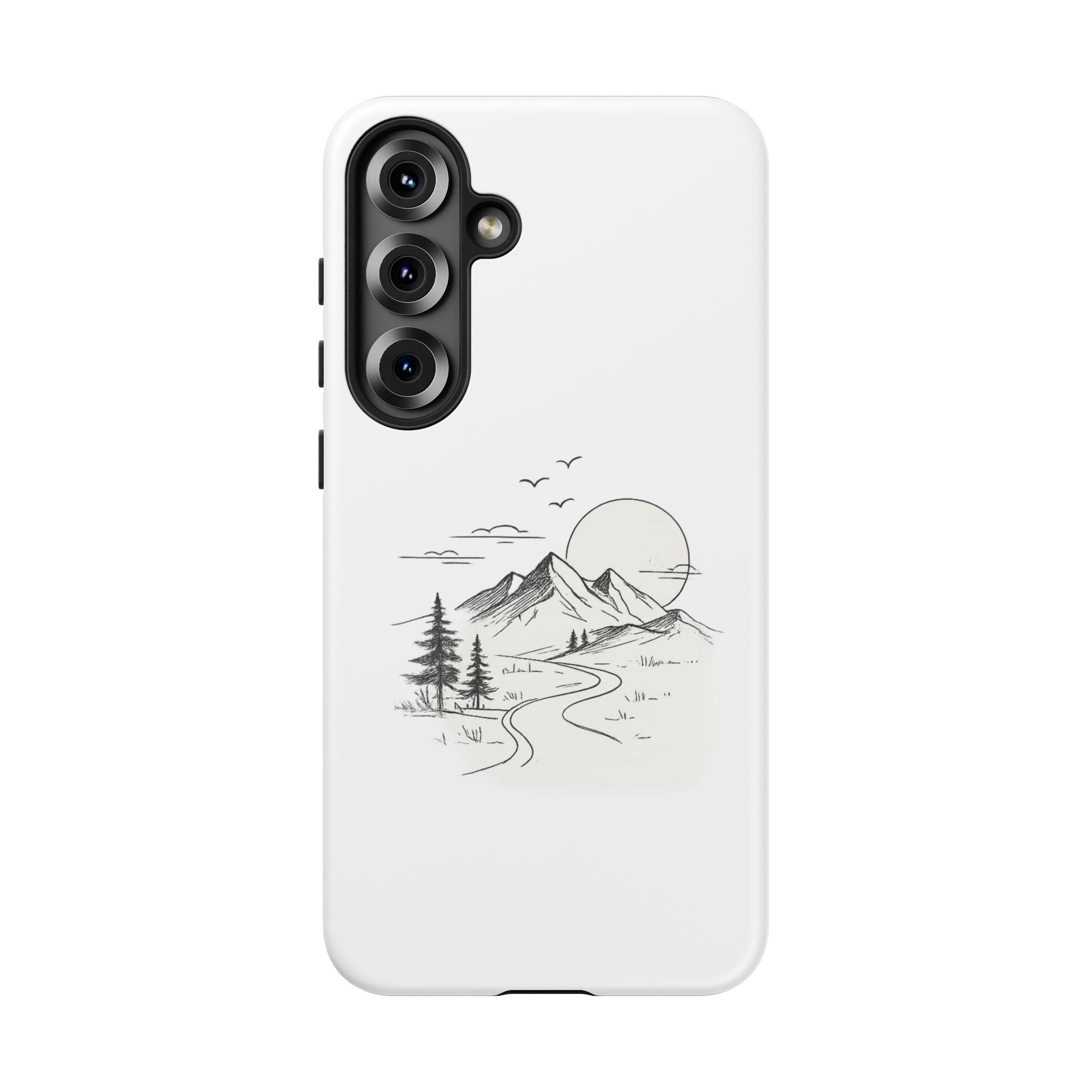 Mountain Landscape Phone Case — Minimal Sketch Scenic Tough Case