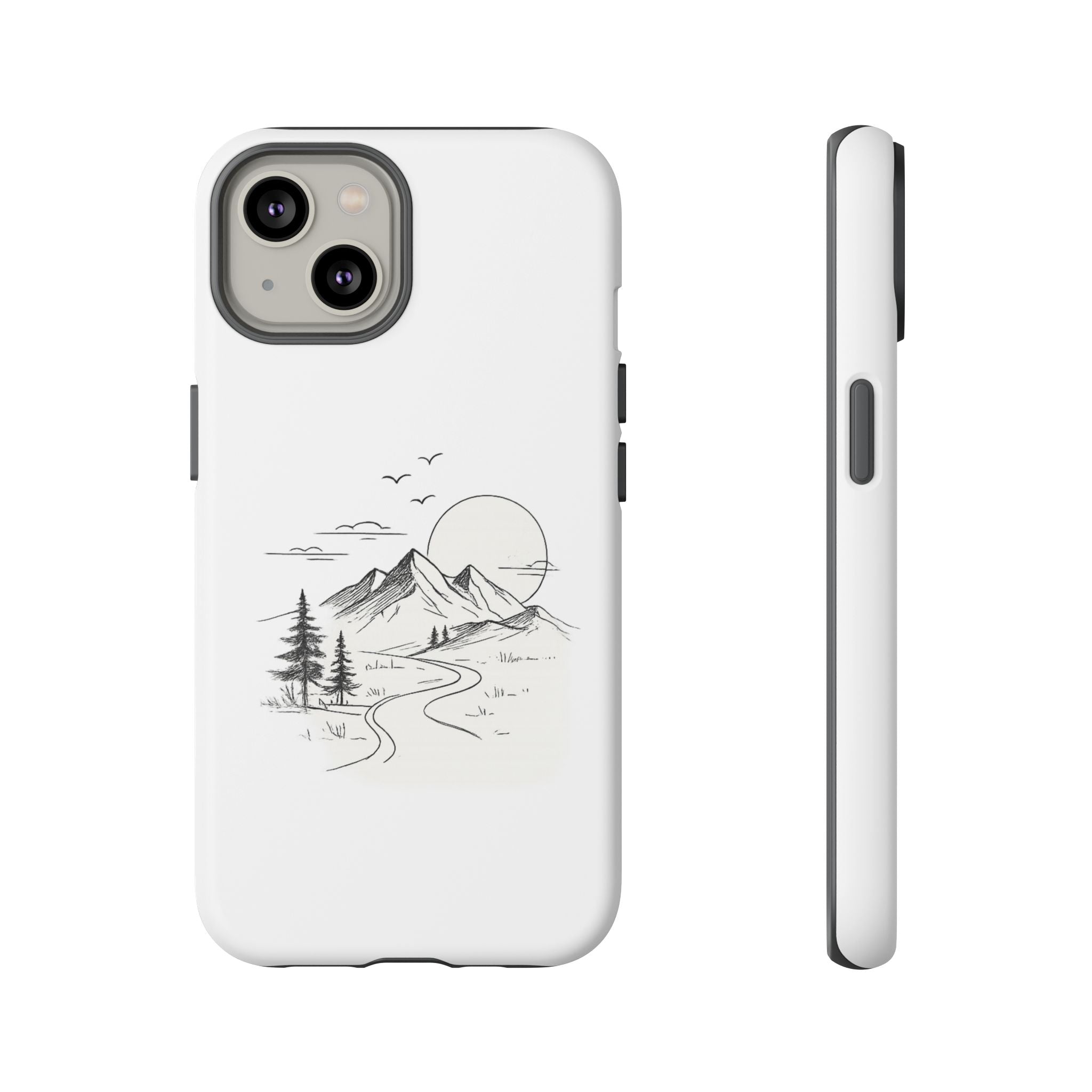 Mountain Landscape Phone Case — Minimal Sketch Scenic Tough Case