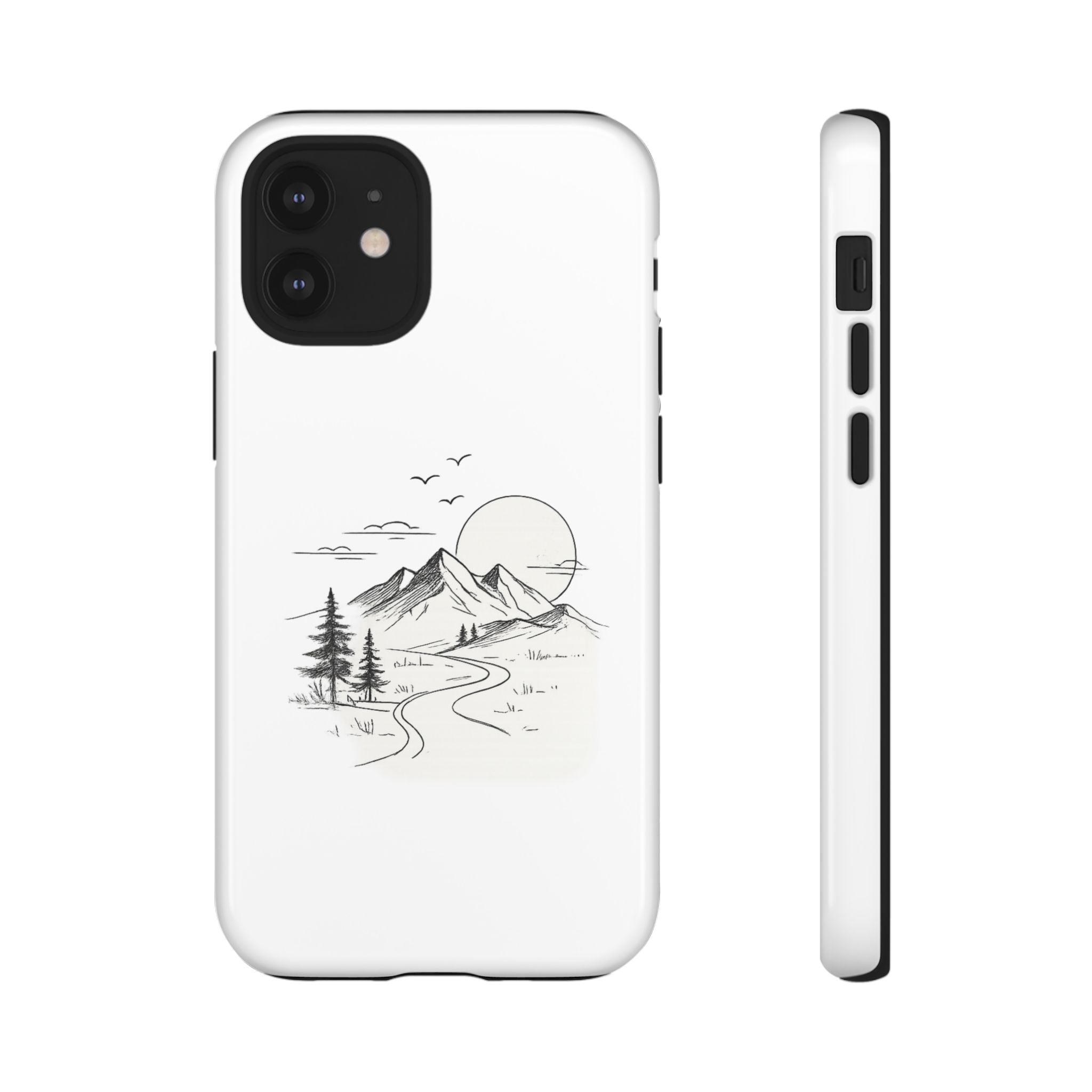 Mountain Landscape Phone Case — Minimal Sketch Scenic Tough Case