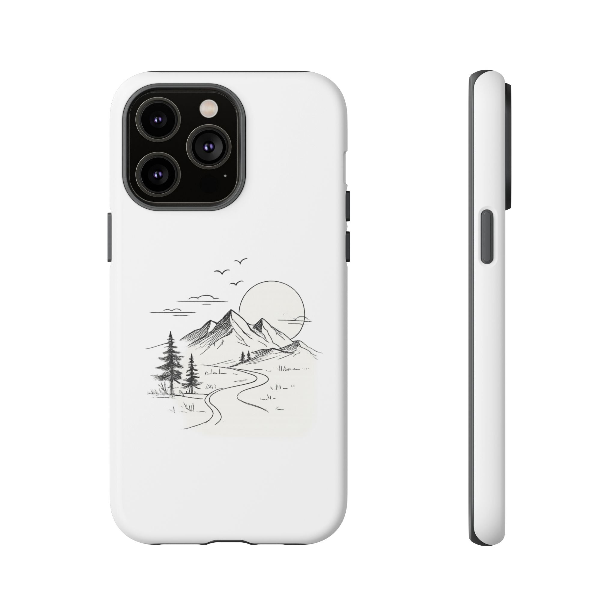 Mountain Landscape Phone Case — Minimal Sketch Scenic Tough Case