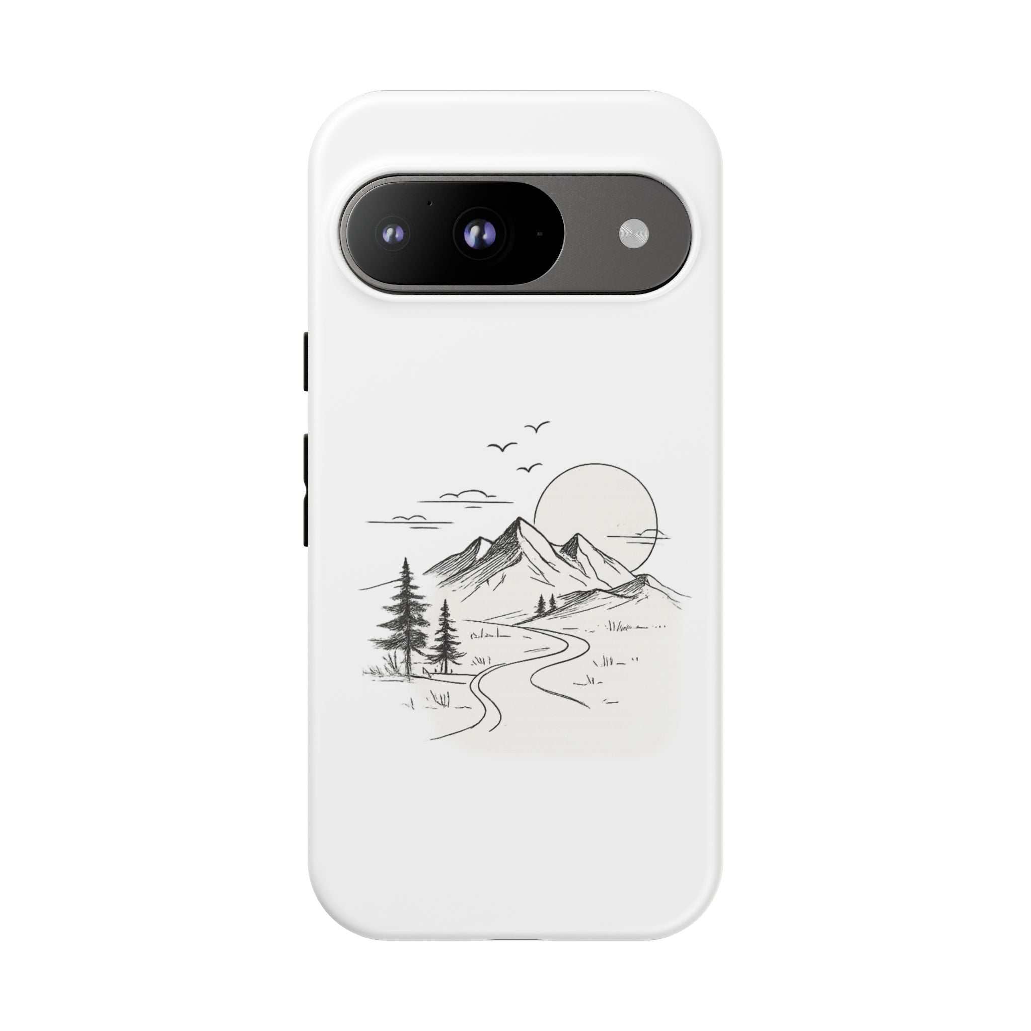 Mountain Landscape Phone Case — Minimal Sketch Scenic Tough Case
