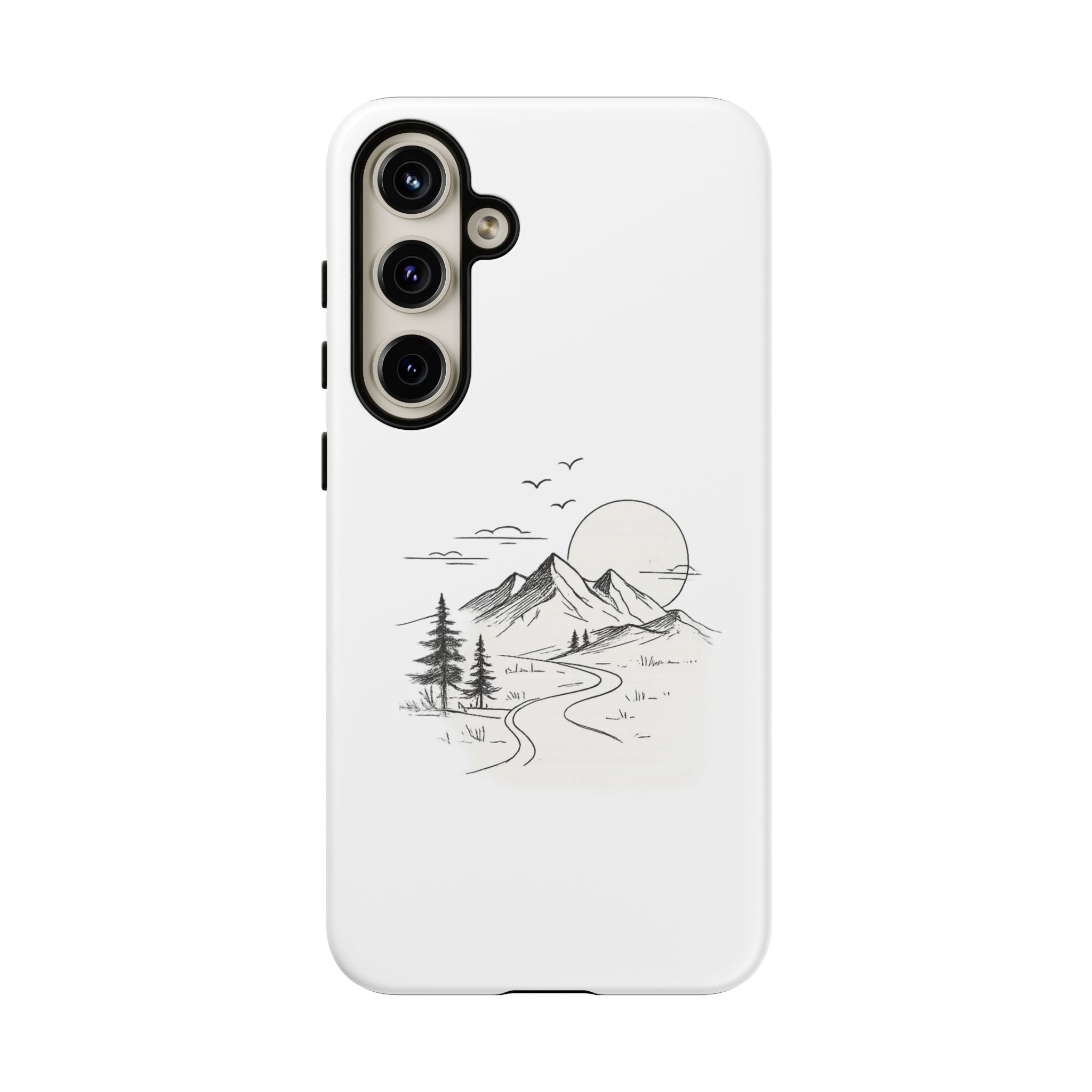 Mountain Landscape Phone Case — Minimal Sketch Scenic Tough Case