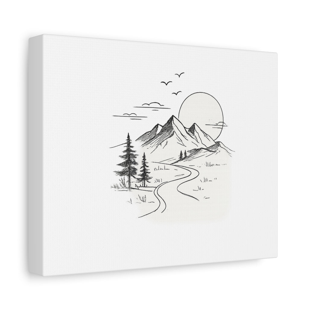 Mountain Lakeside Canvas Print — Minimalist Nature Wall Art
