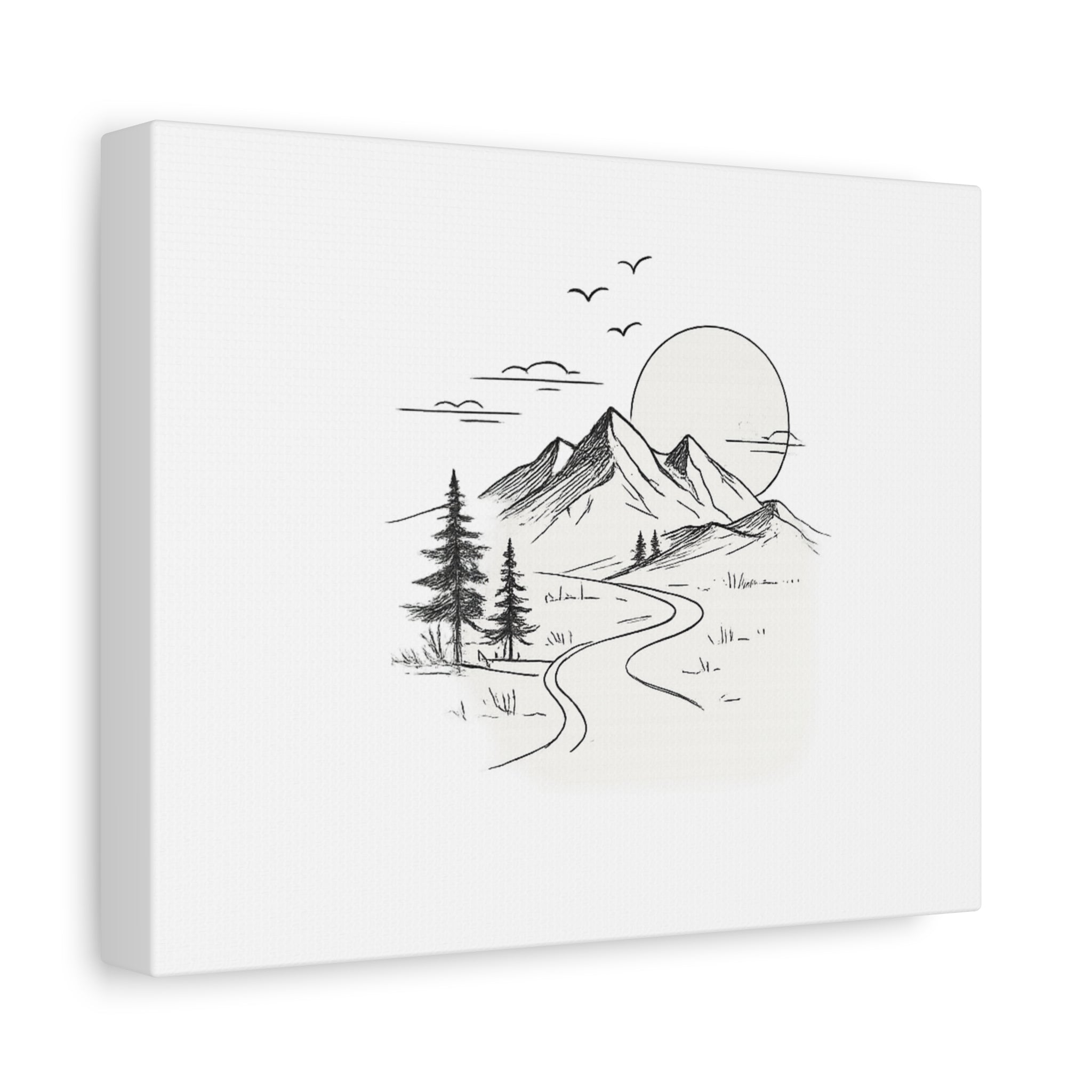 Mountain Lakeside Canvas Print — Minimalist Nature Wall Art