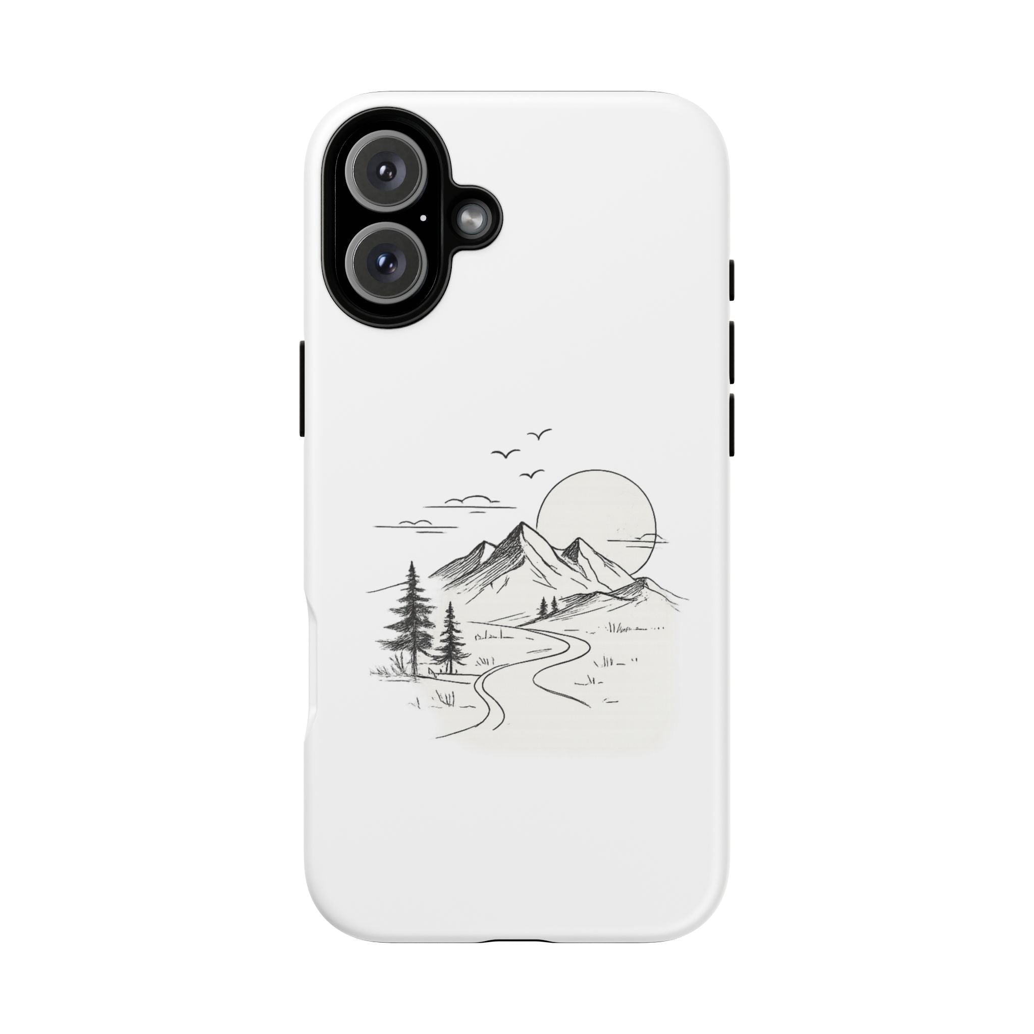 Mountain Landscape Phone Case — Minimal Sketch Scenic Tough Case