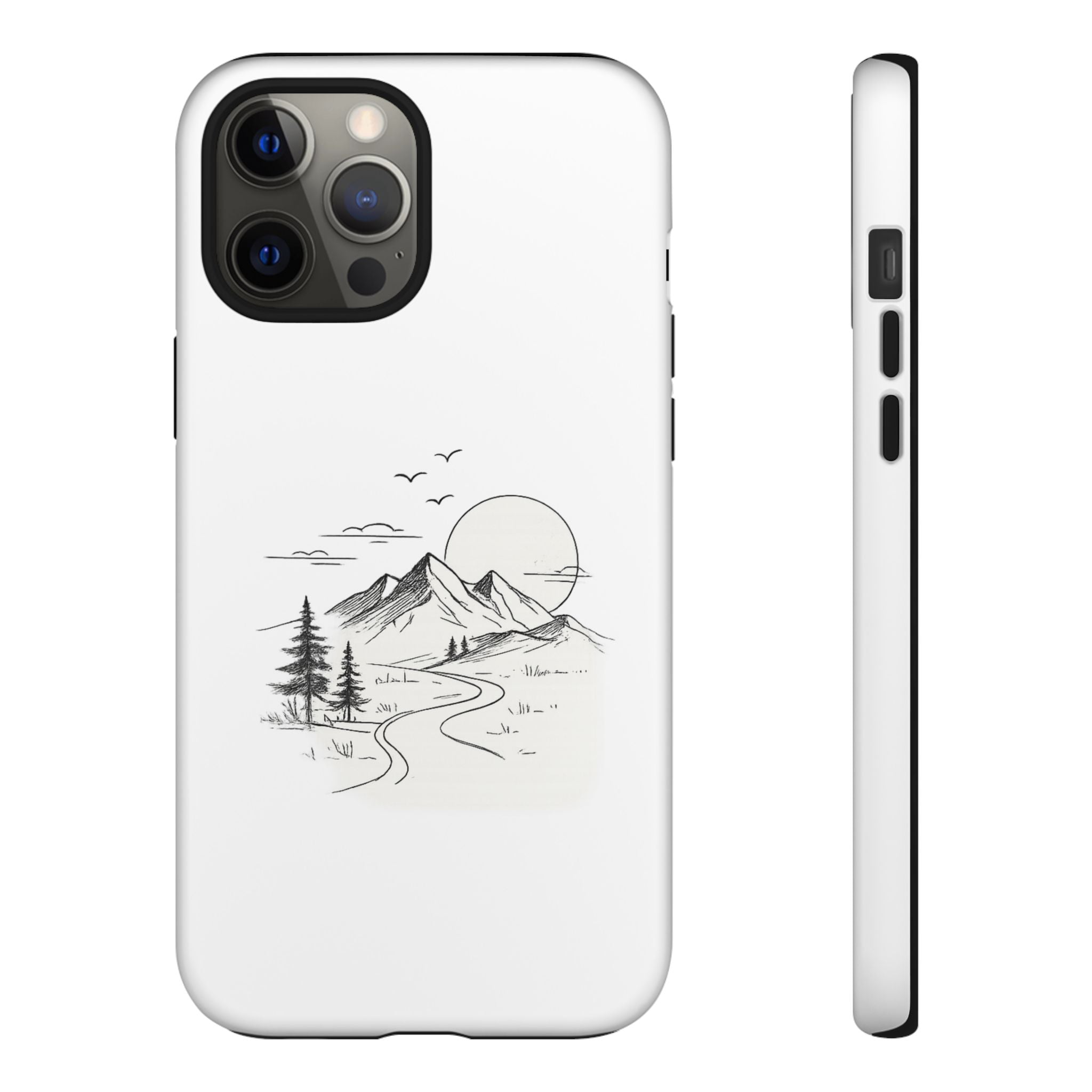 Mountain Landscape Phone Case — Minimal Sketch Scenic Tough Case