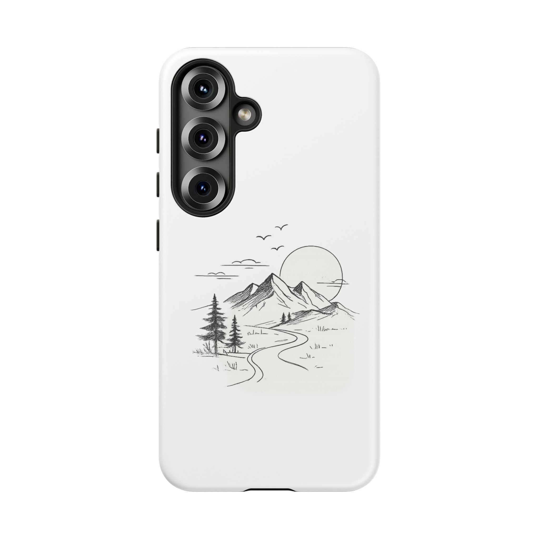 Mountain Landscape Phone Case — Minimal Sketch Scenic Tough Case
