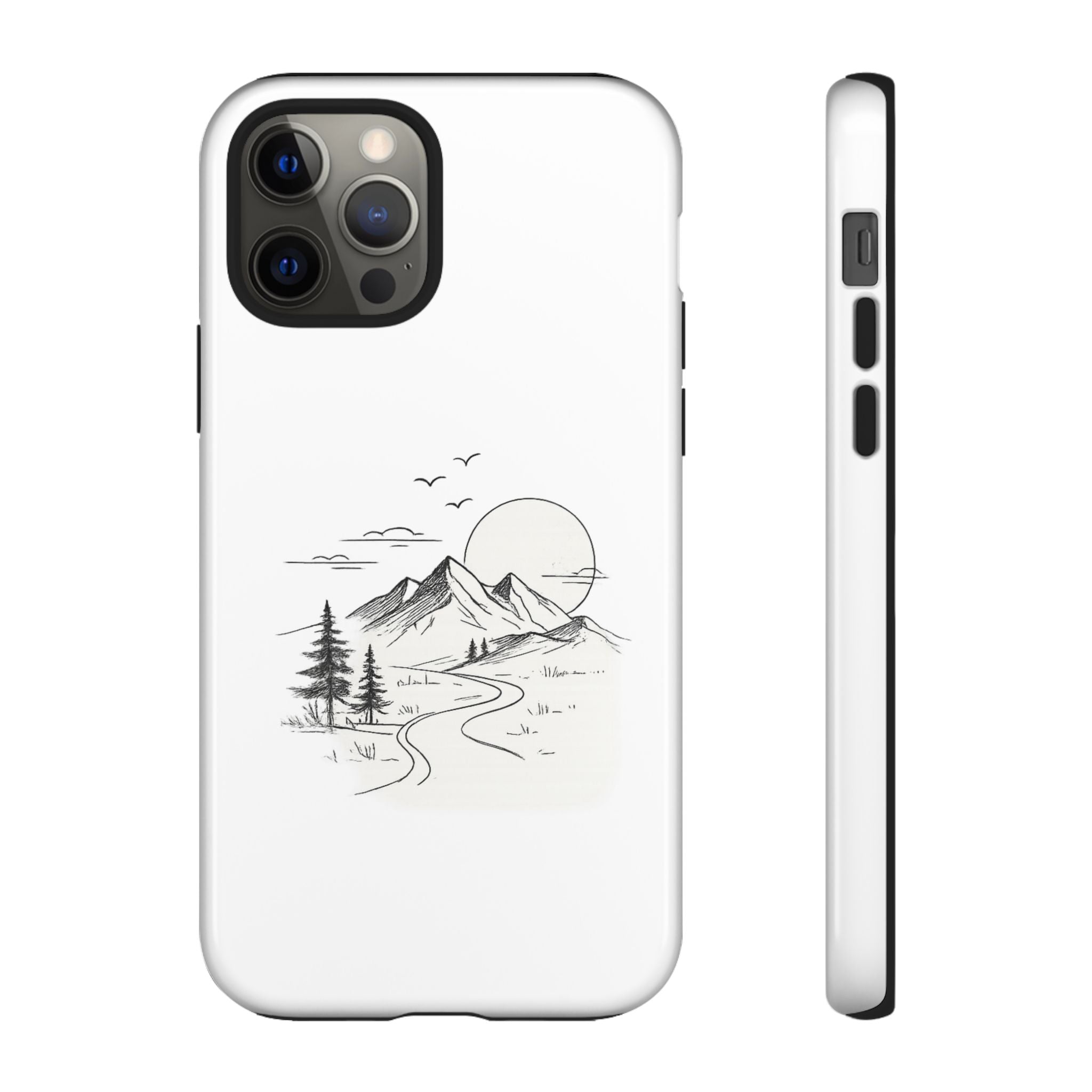 Mountain Landscape Phone Case — Minimal Sketch Scenic Tough Case