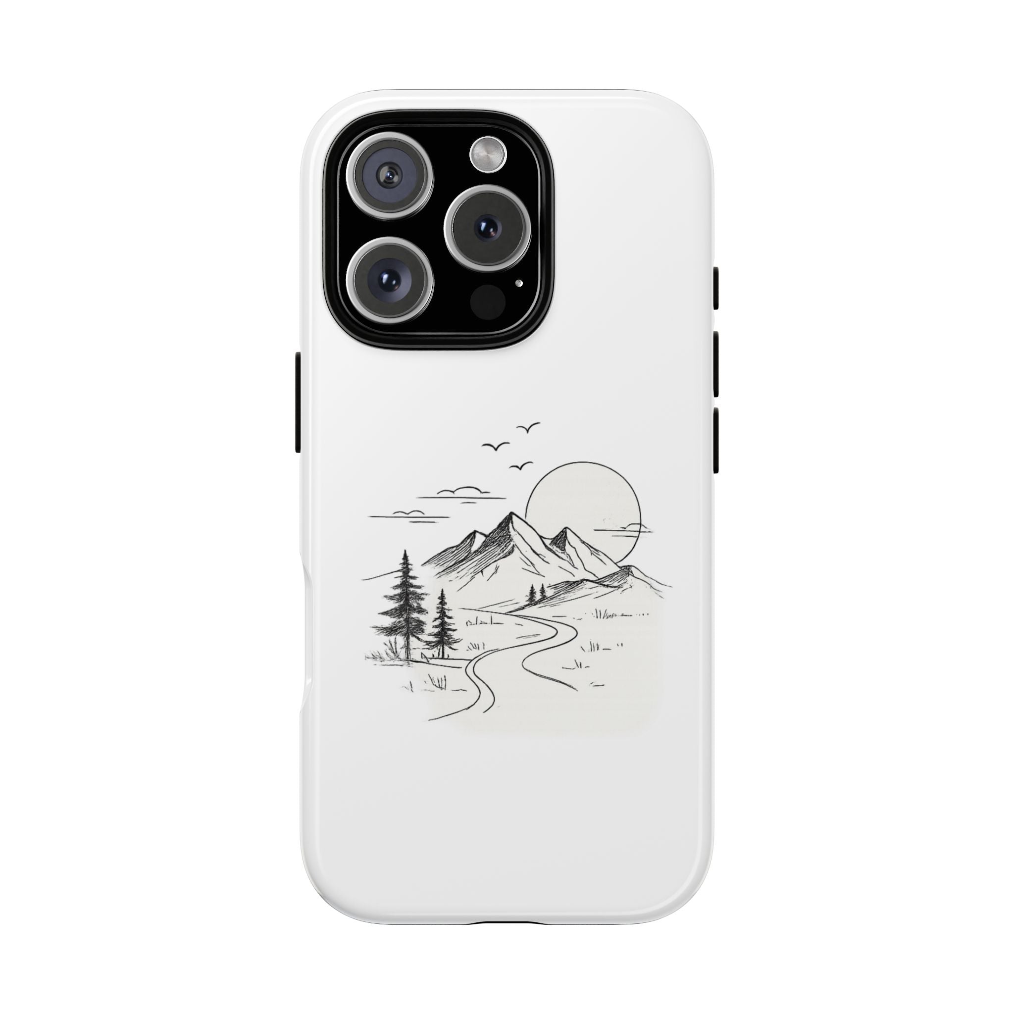 Mountain Landscape Phone Case — Minimal Sketch Scenic Tough Case