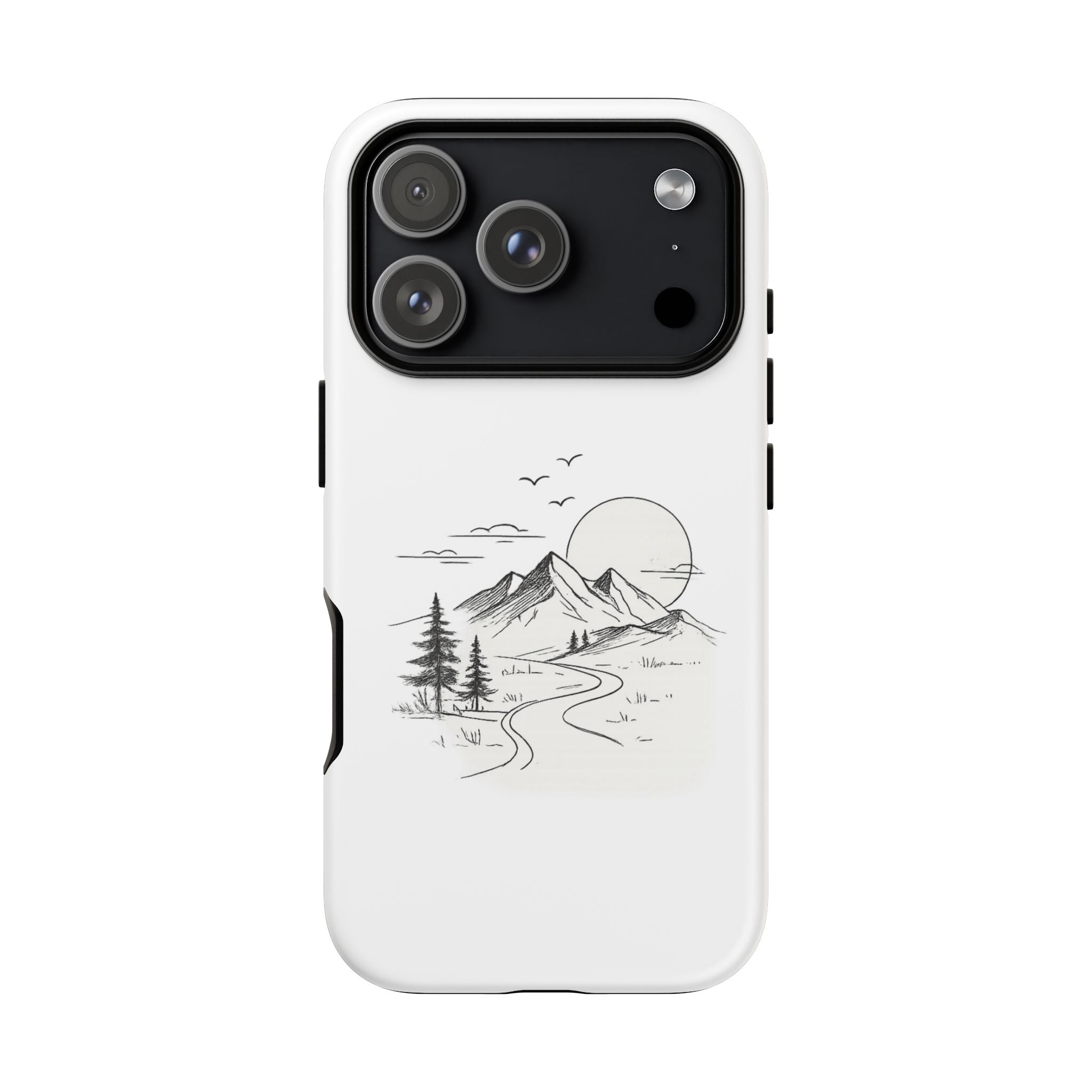 Mountain Landscape Phone Case — Minimal Sketch Scenic Tough Case