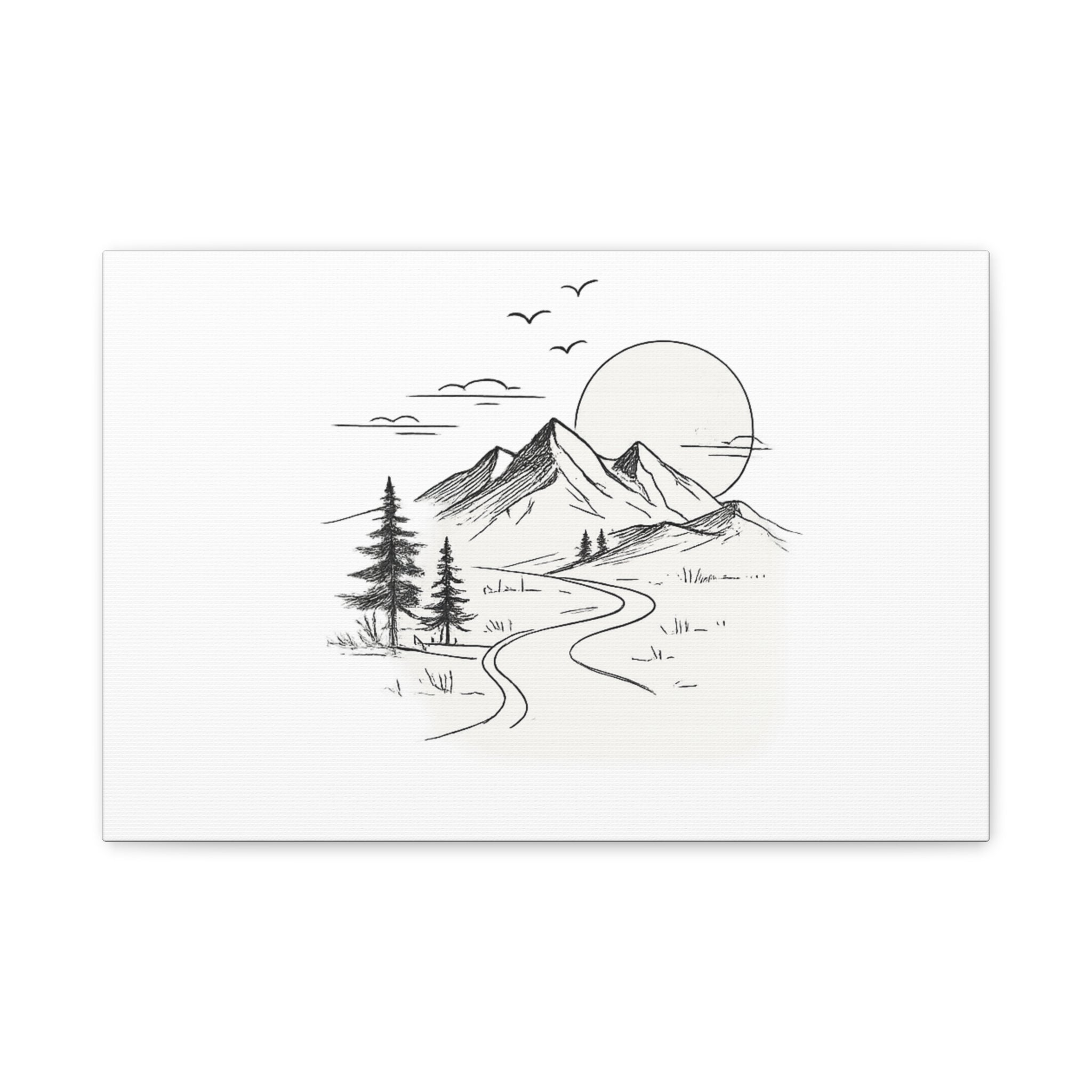 Mountain Lakeside Canvas Print — Minimalist Nature Wall Art