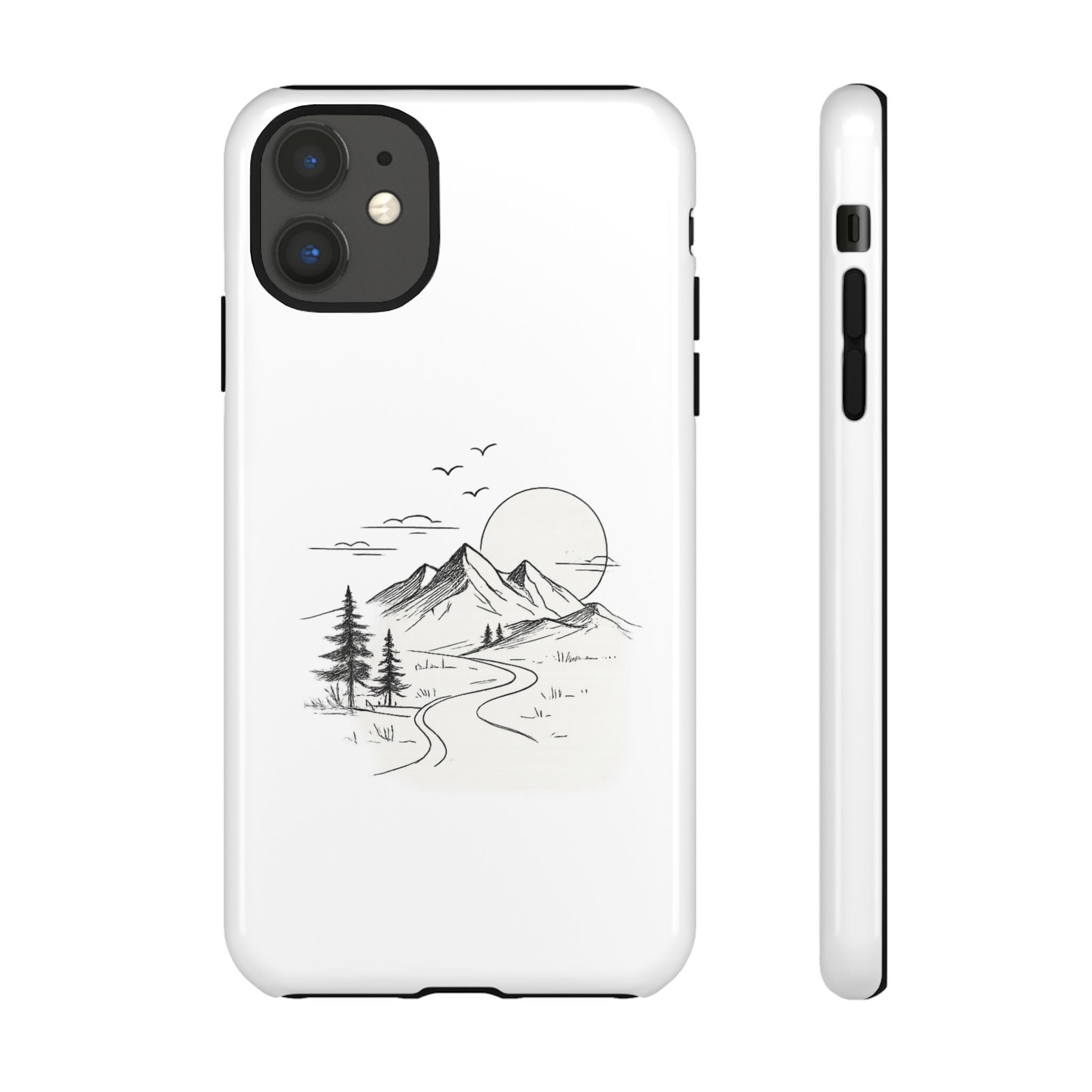 Mountain Landscape Phone Case — Minimal Sketch Scenic Tough Case