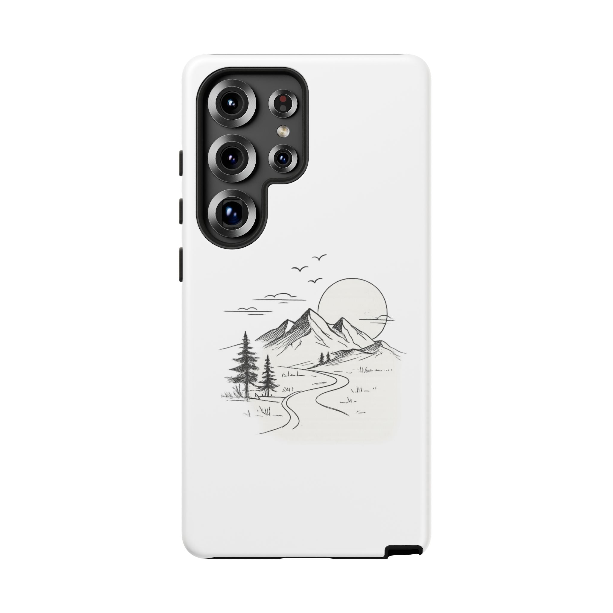 Mountain Landscape Phone Case — Minimal Sketch Scenic Tough Case