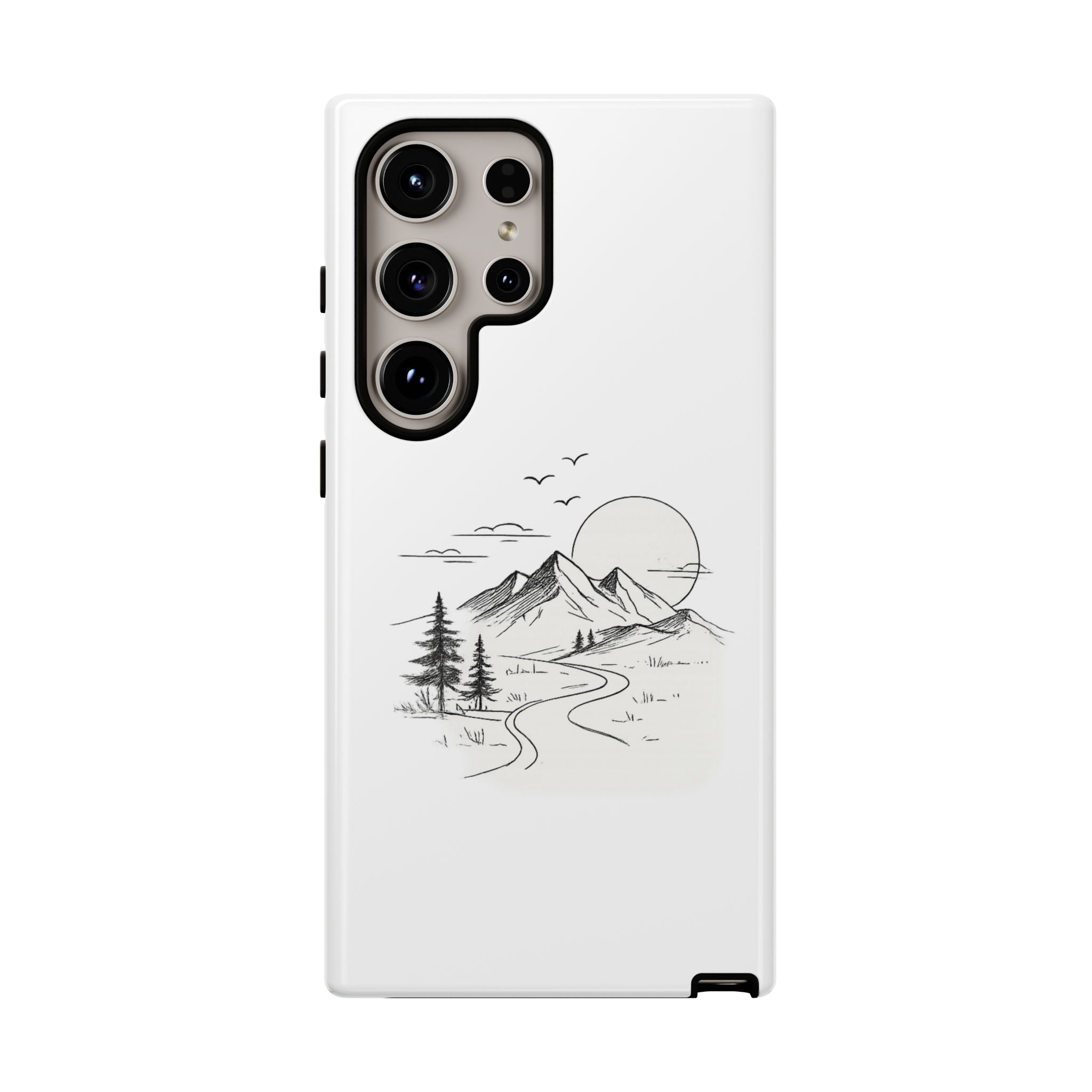 Mountain Landscape Phone Case — Minimal Sketch Scenic Tough Case